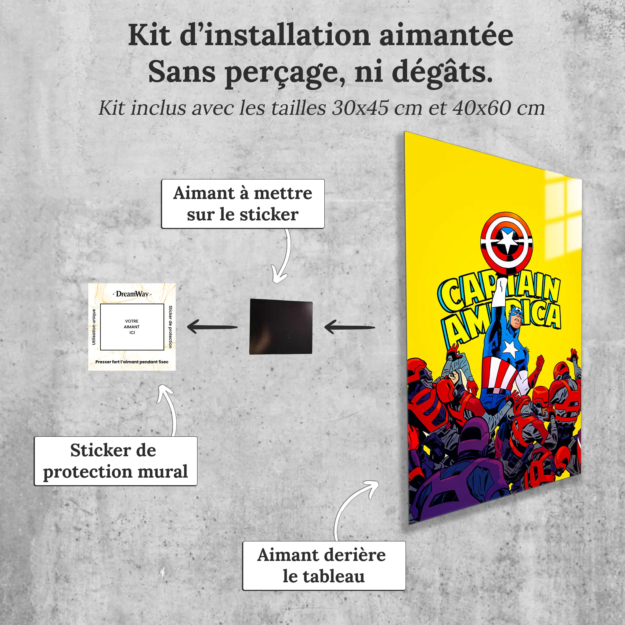 tableau-marvel-captain-america-affiche-comics-avec-installation-aimantee | DreamWay