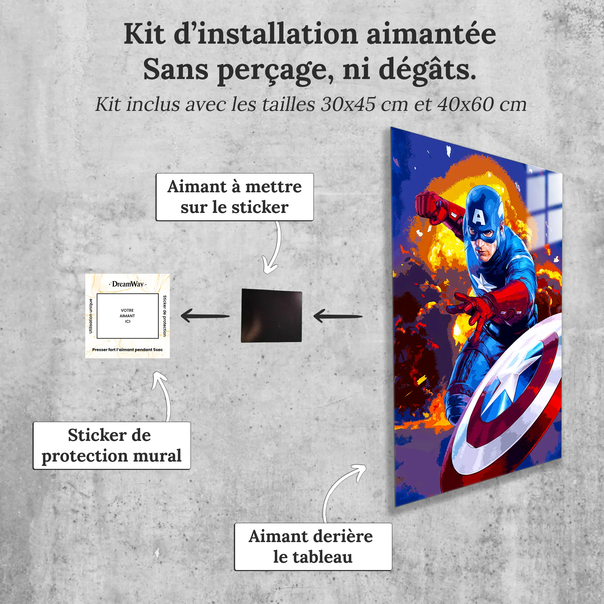 tableau-marvel-captain-america-explosion-avec-installation-aimantee | DreamWay