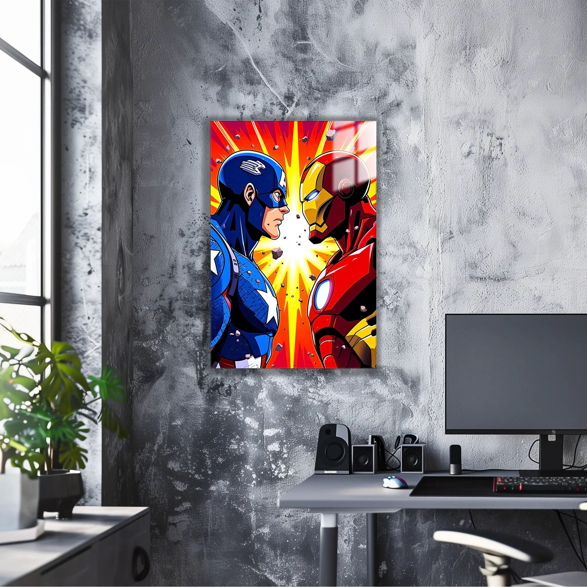 tableau-marvel-captain-america-vs-iron-man-dans-le-bureau | DreamWay