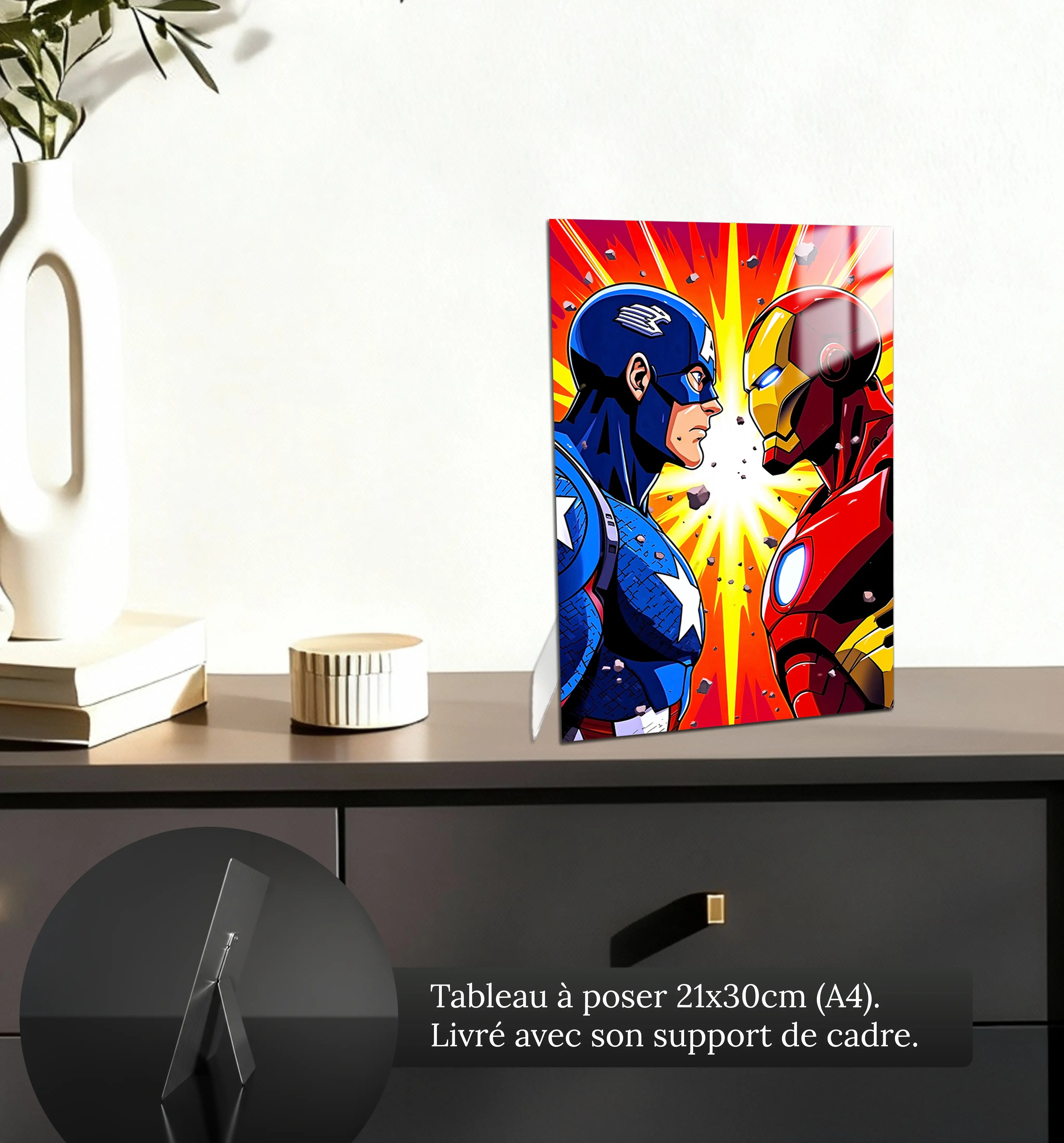 tableau-marvel-captain-america-vs-iron-man-petit-format-a-poser-sur-meuble | DreamWay