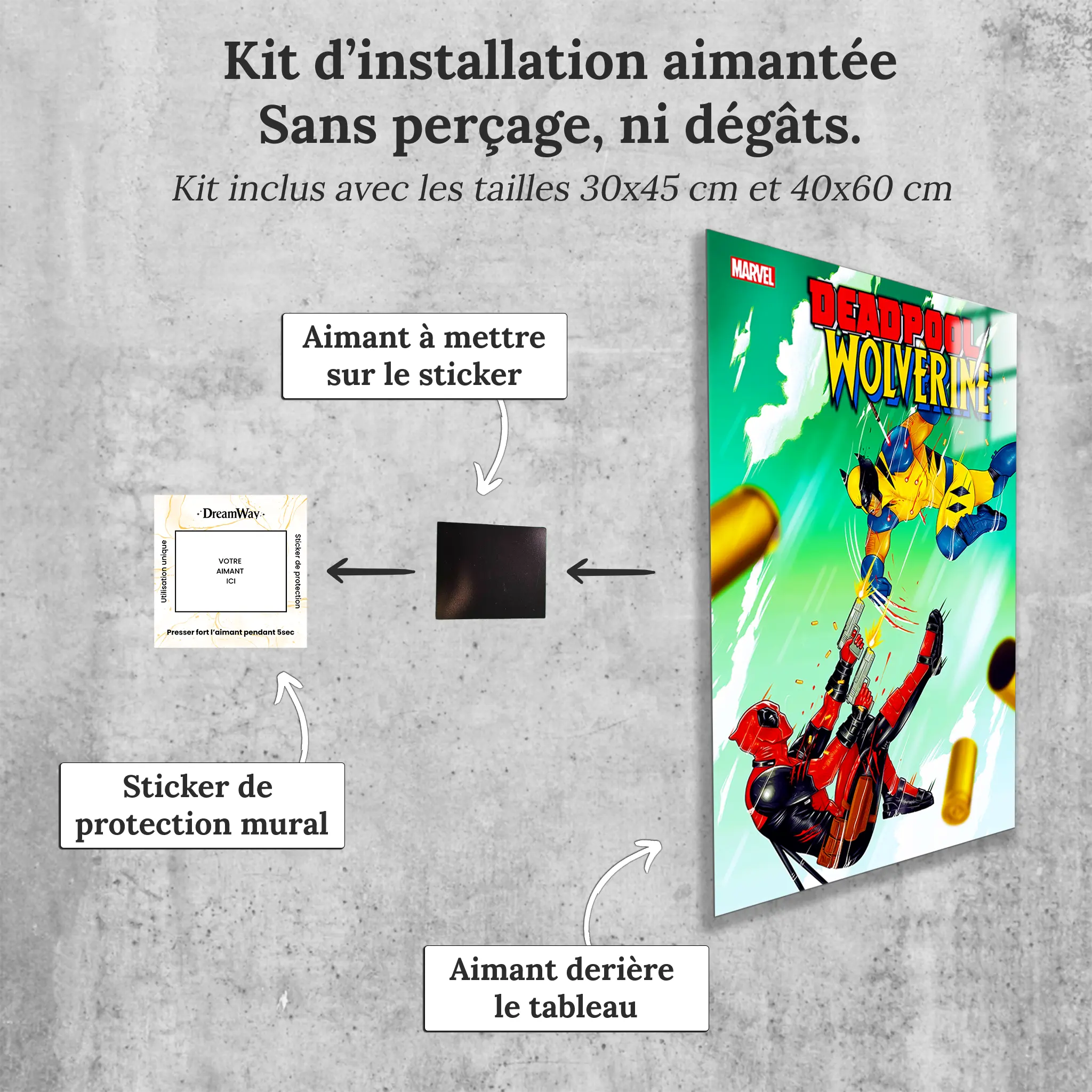 tableau-marvel-deadpool-et-wolverine-avec-installation-aimantee | DreamWay