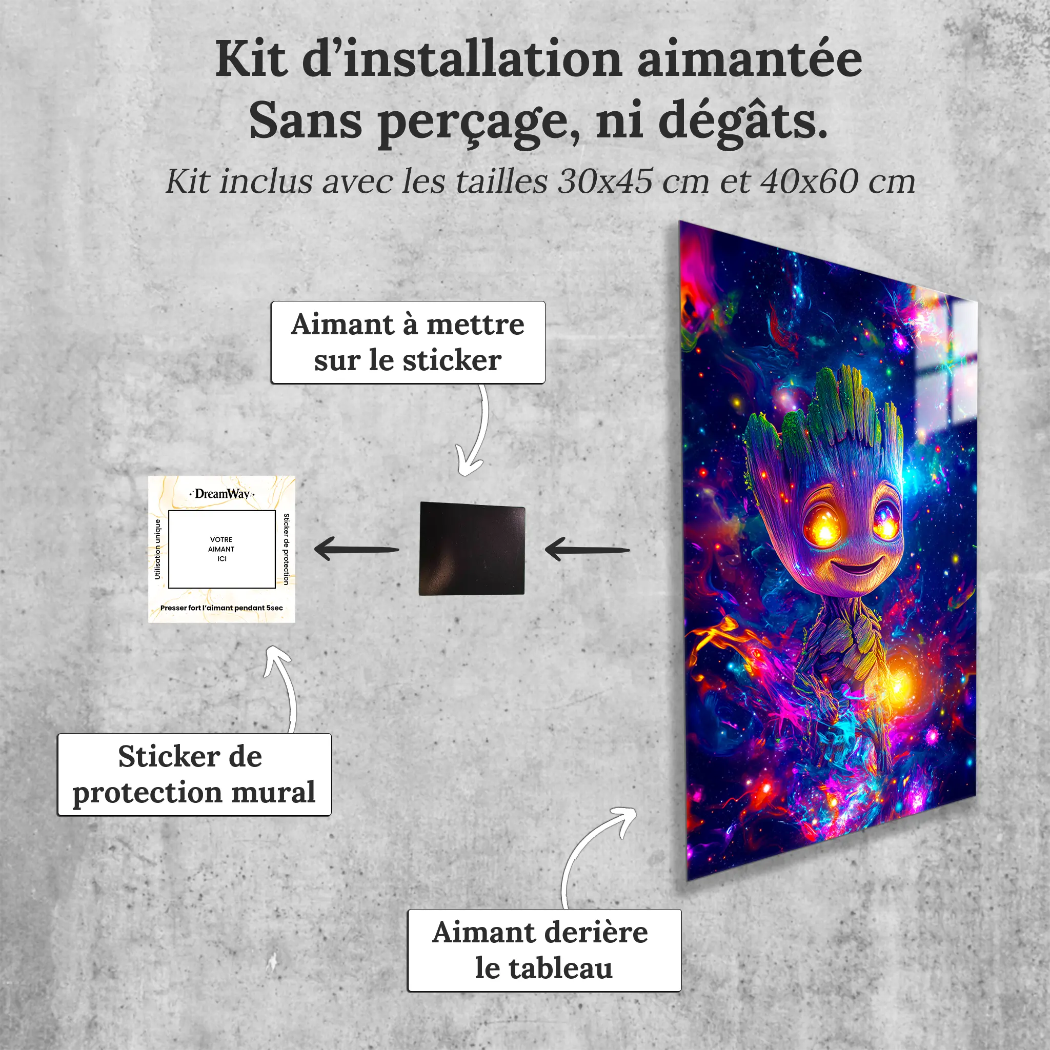 tableau-marvel-groot-colore-avec-installation-aimantee | DreamWay