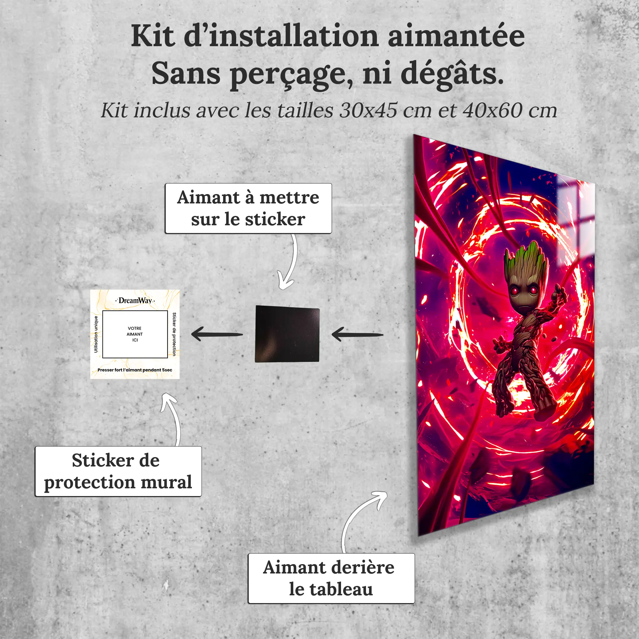tableau-marvel-groot-neon-rouge-avec-installation-aimantee | DreamWay