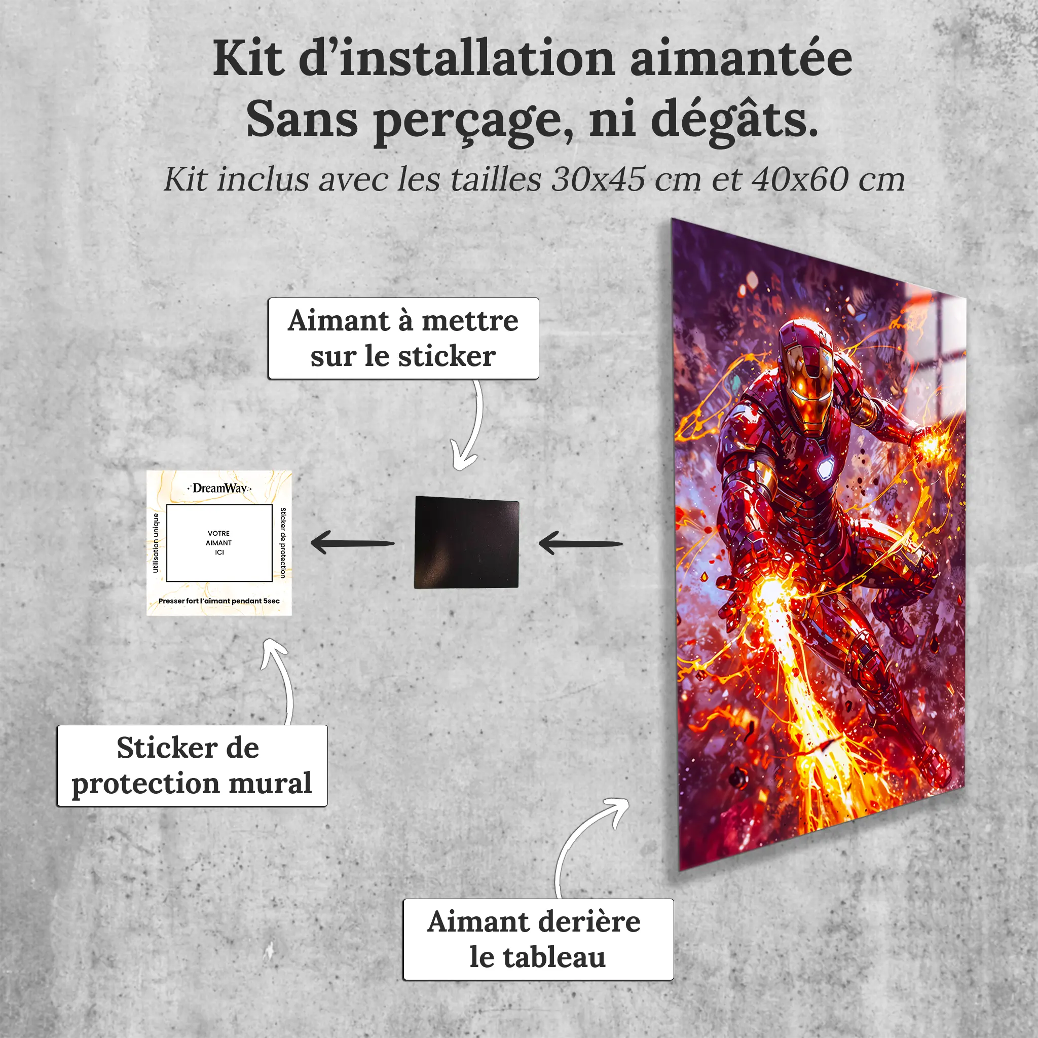 tableau-marvel-iron-man-portrait-avec-installation-aimantee | DreamWay