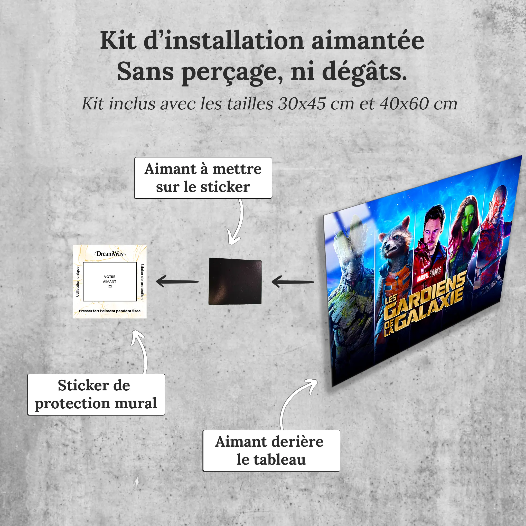 tableau-marvel-les-gardiens-de-la-galaxie-affiche-avec-installation-aimantee | DreamWay
