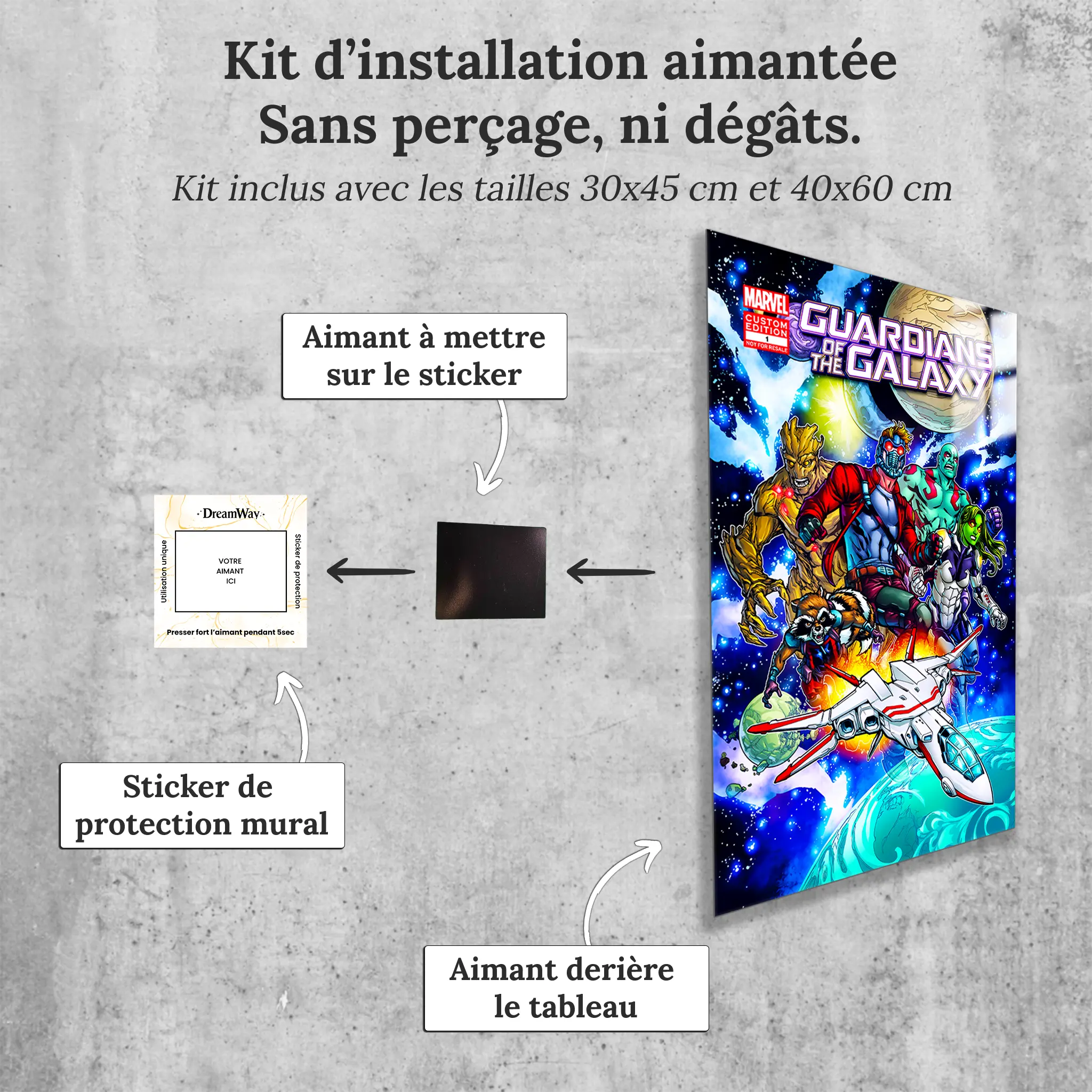 tableau-marvel-les-gardiens-de-la-galaxie-affiche-comics-avec-installation-aimantee | DreamWay