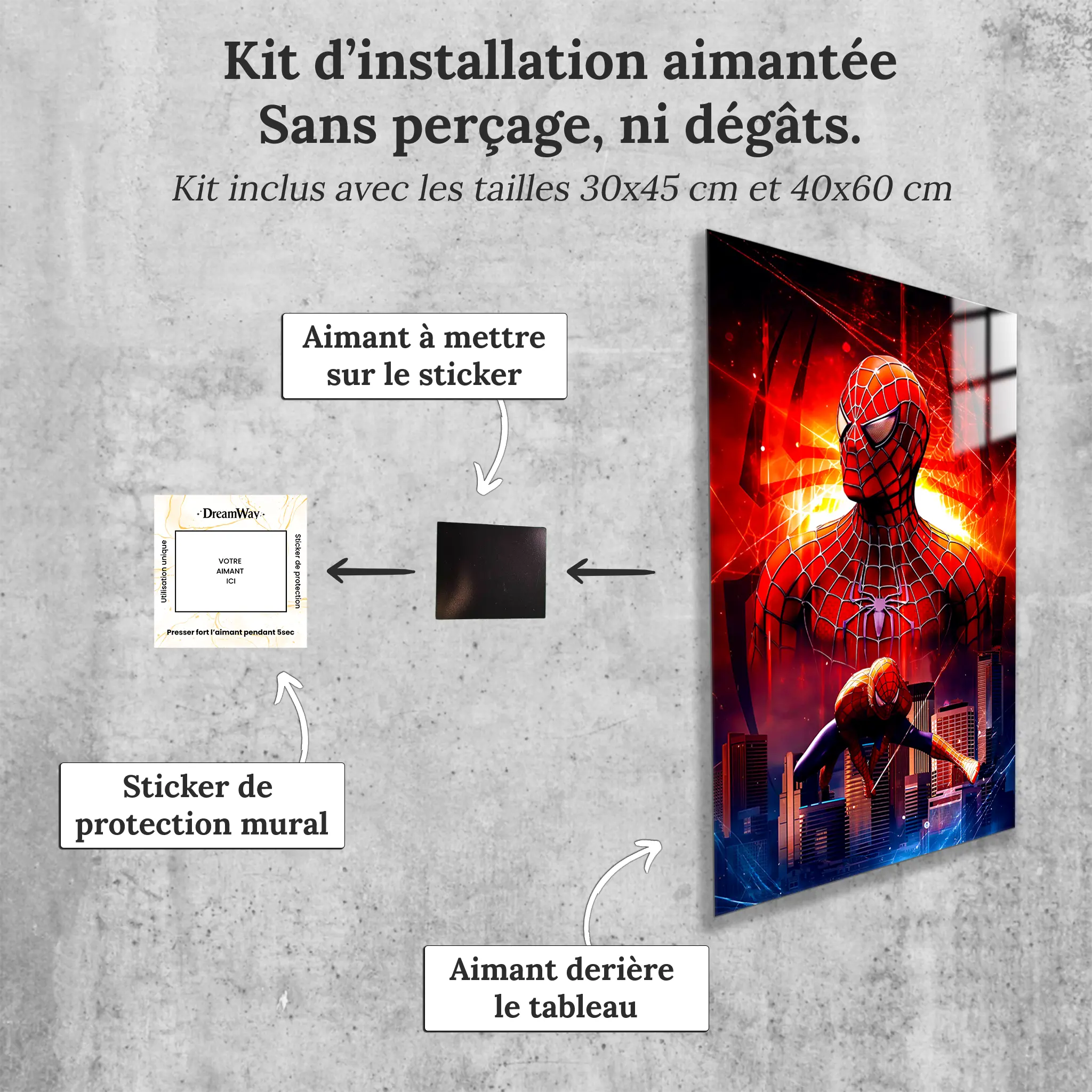 tableau-marvel-spiderman-portrait-heros-avec-installation-aimantee | DreamWay