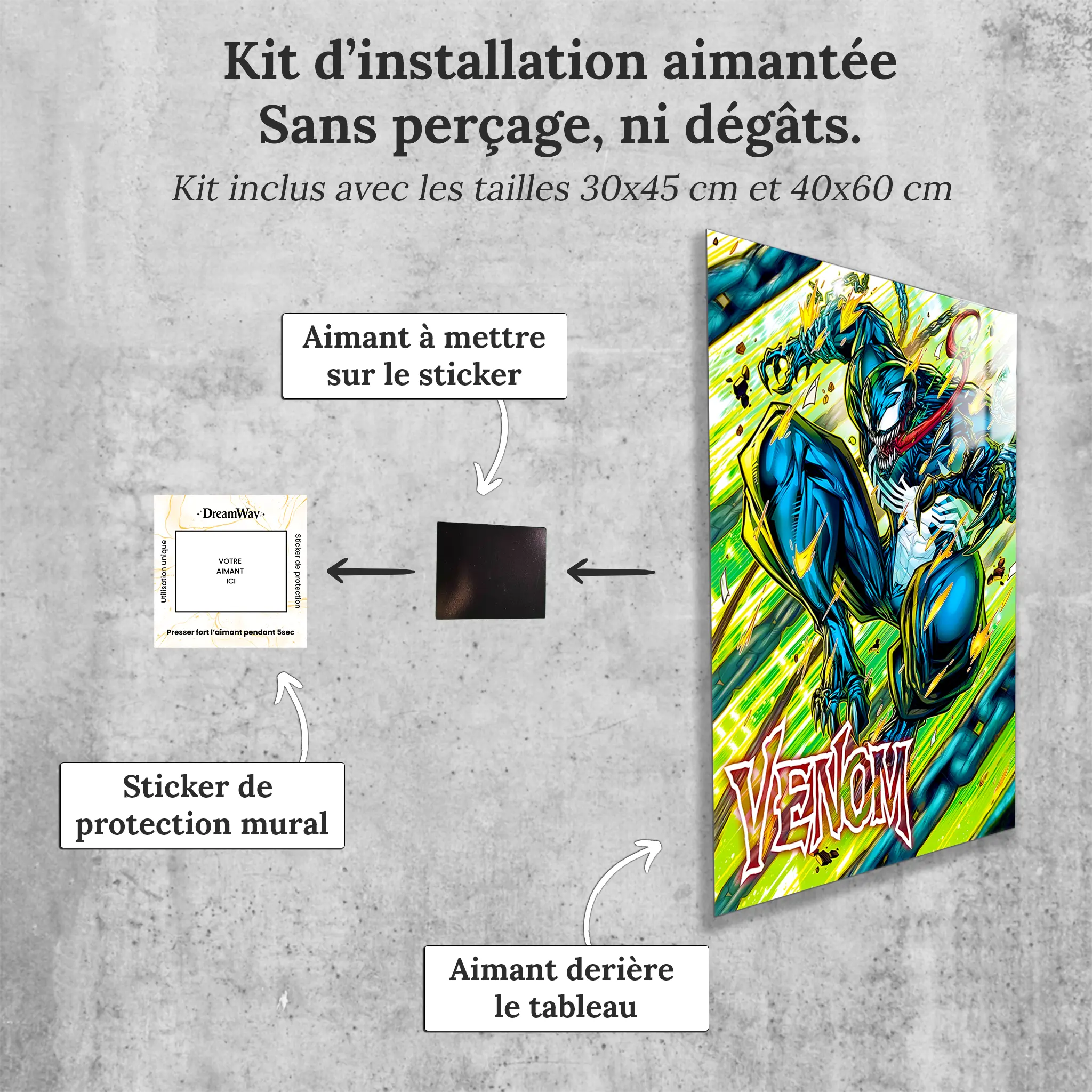 tableau-marvel-venom-bd-comics-avec-installation-aimantee | DreamWay