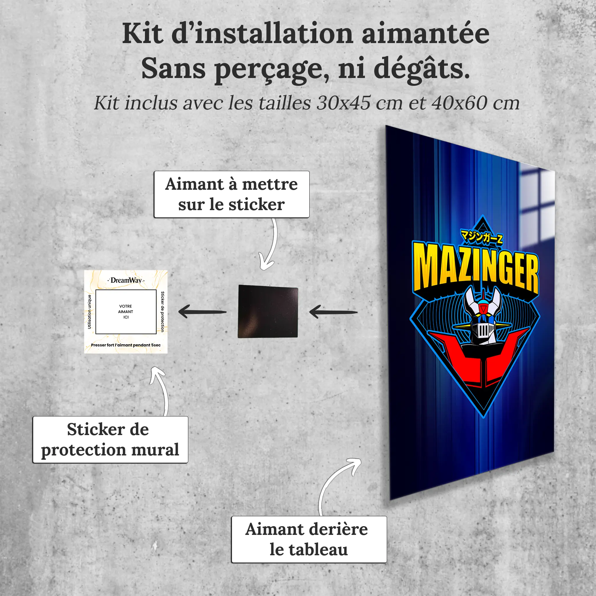 tableau-mazinger-z-logo-avec-installation-aimantee | DreamWay