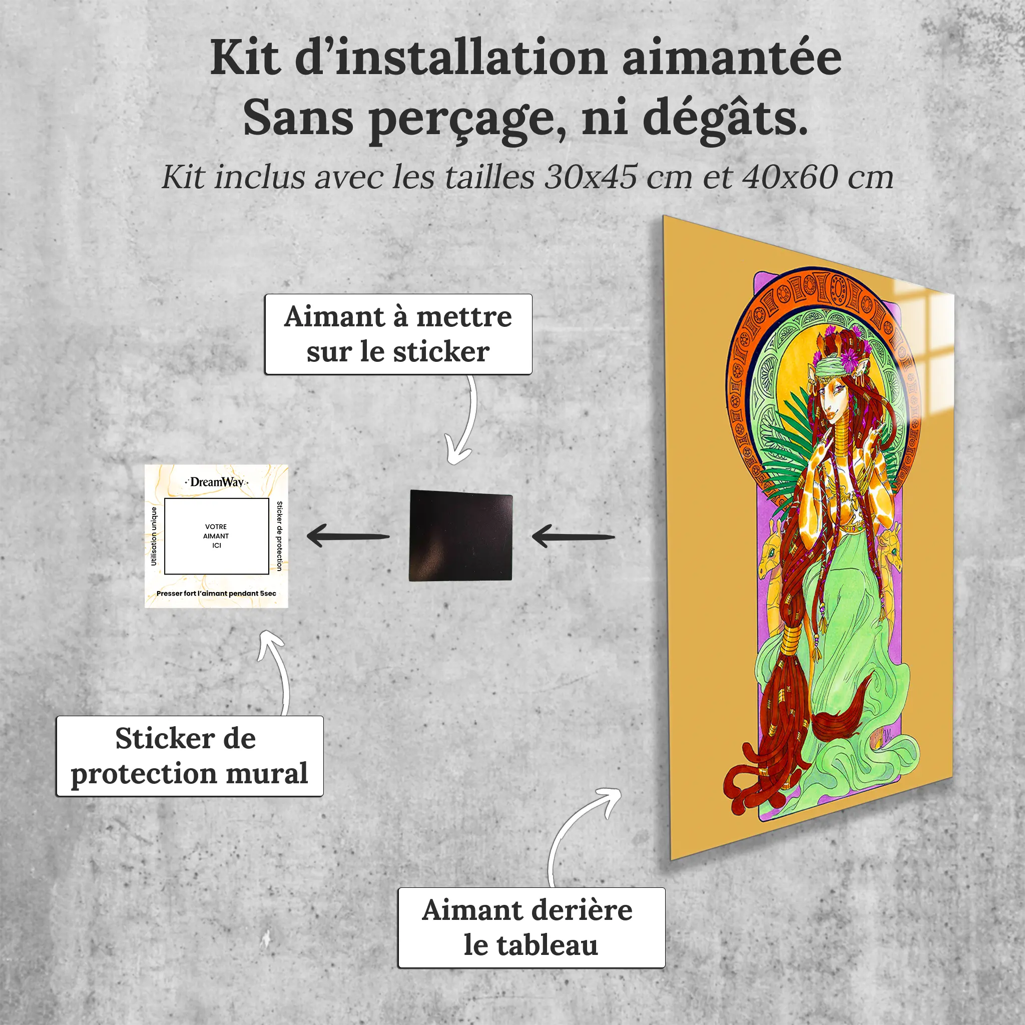 tableau-mbamali-la-deesse-girafe-avec-installation-aimantee | DreamWay