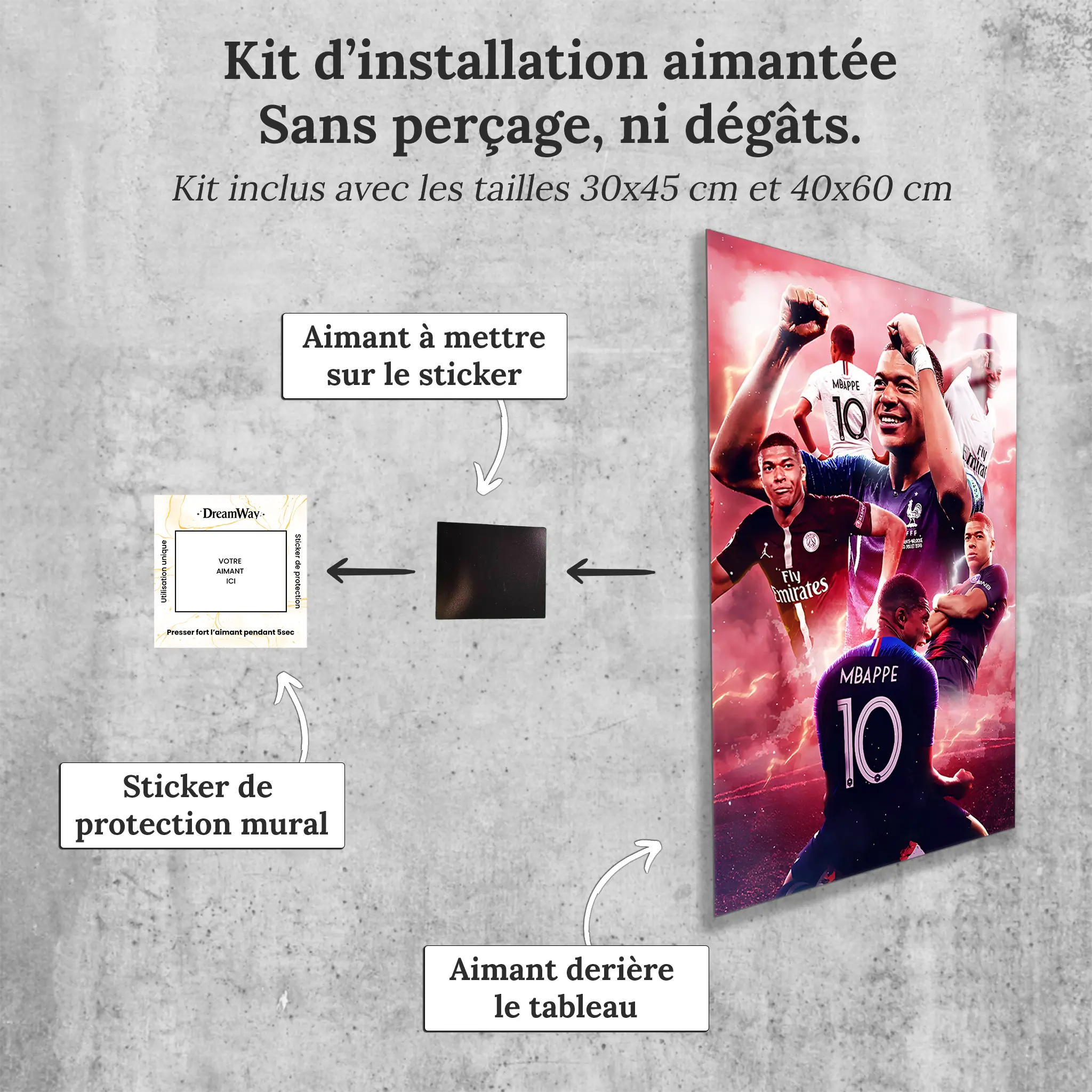 tableau-mbappe-psg-avec-installation-aimantee | DreamWay