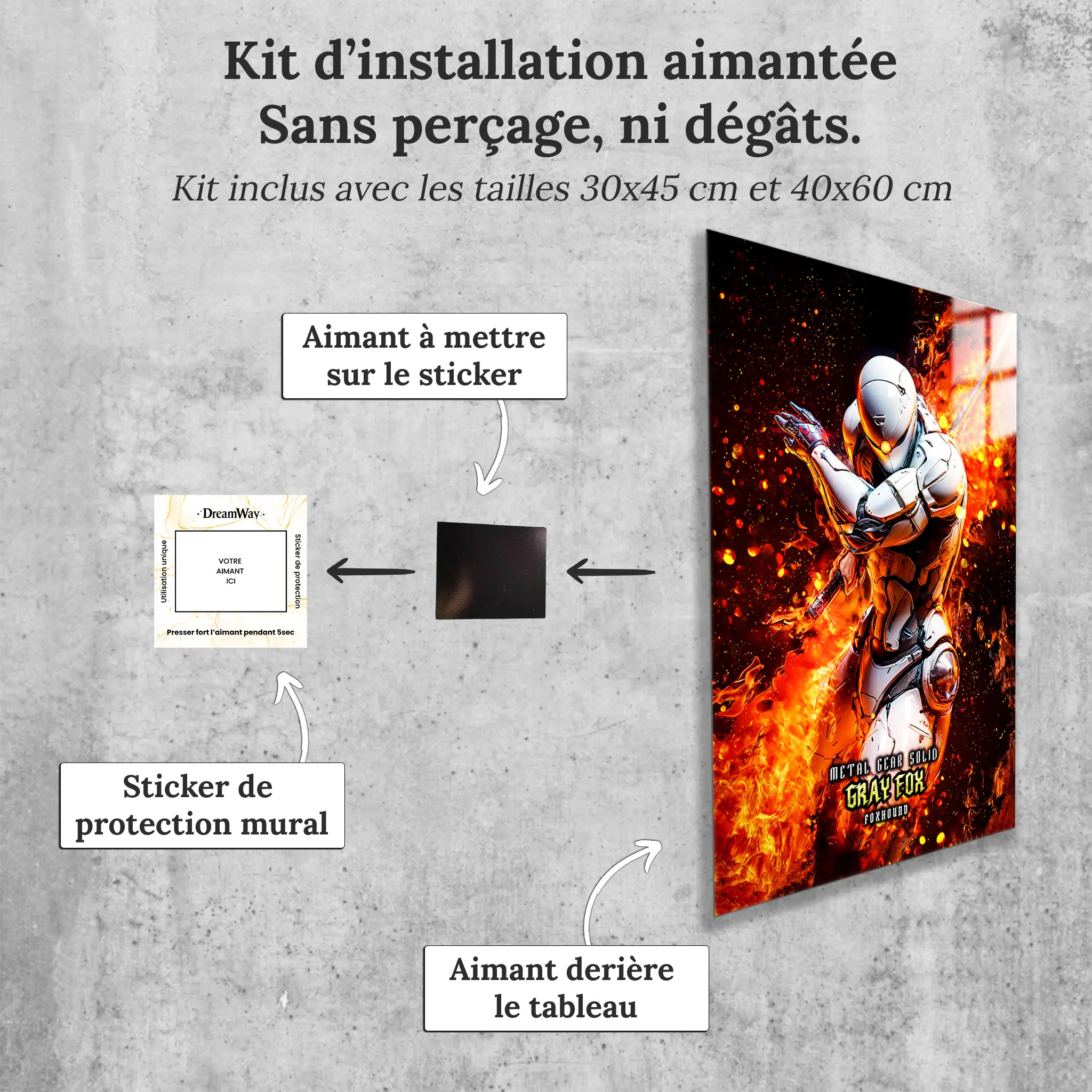 tableau-metal-gear-solid-grey-fox-cyborg-ninja-avec-installation-aimantee | DreamWay