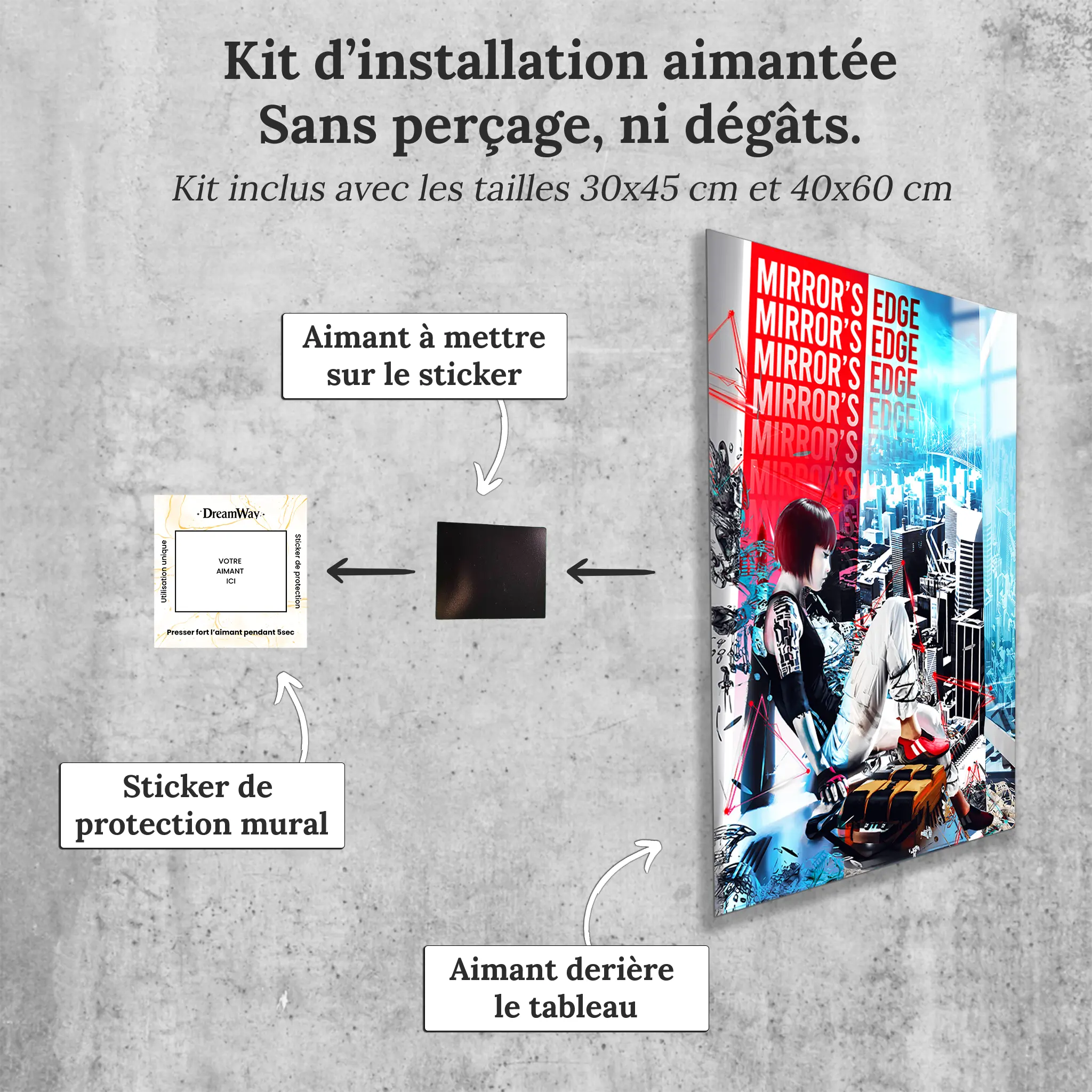 tableau-mirror-edge-faith-connors-avec-installation-aimantee | DreamWay