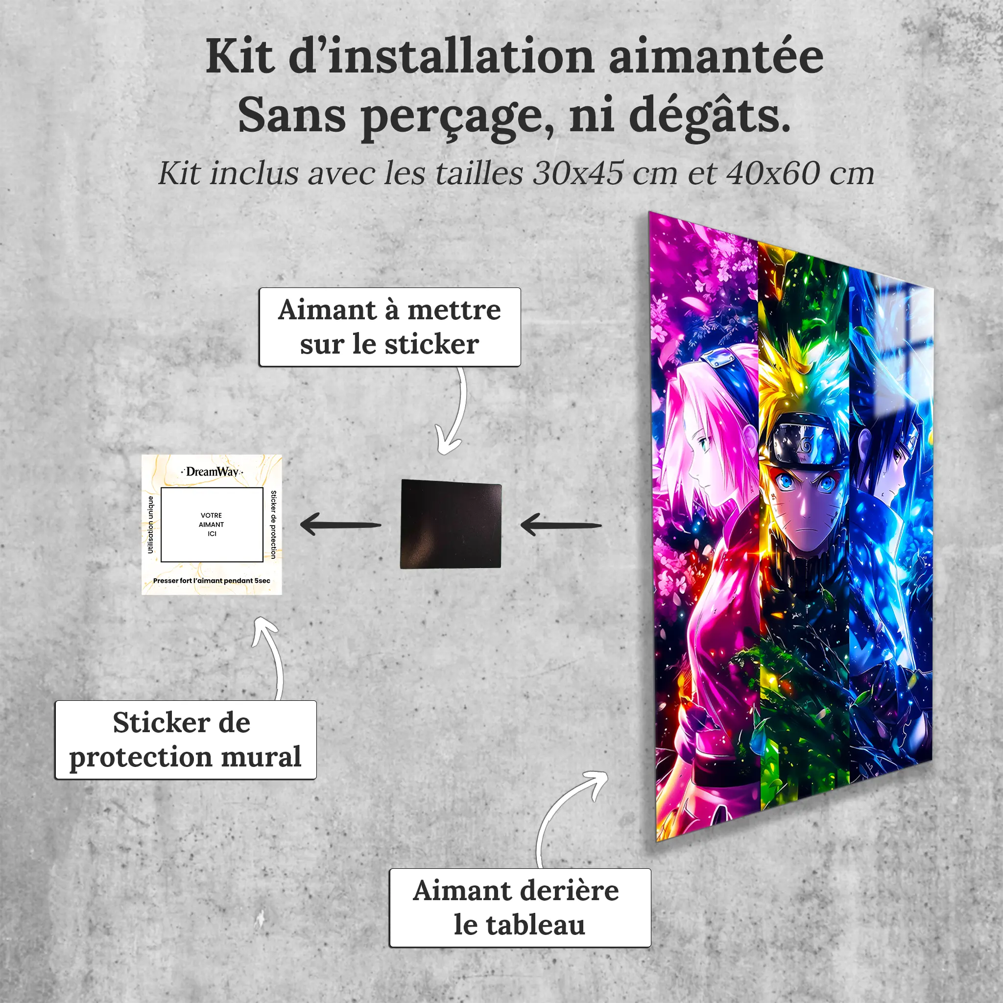 tableau-naruto-sakura-et-sasuke-colore-avec-installation-aimantee | DreamWay