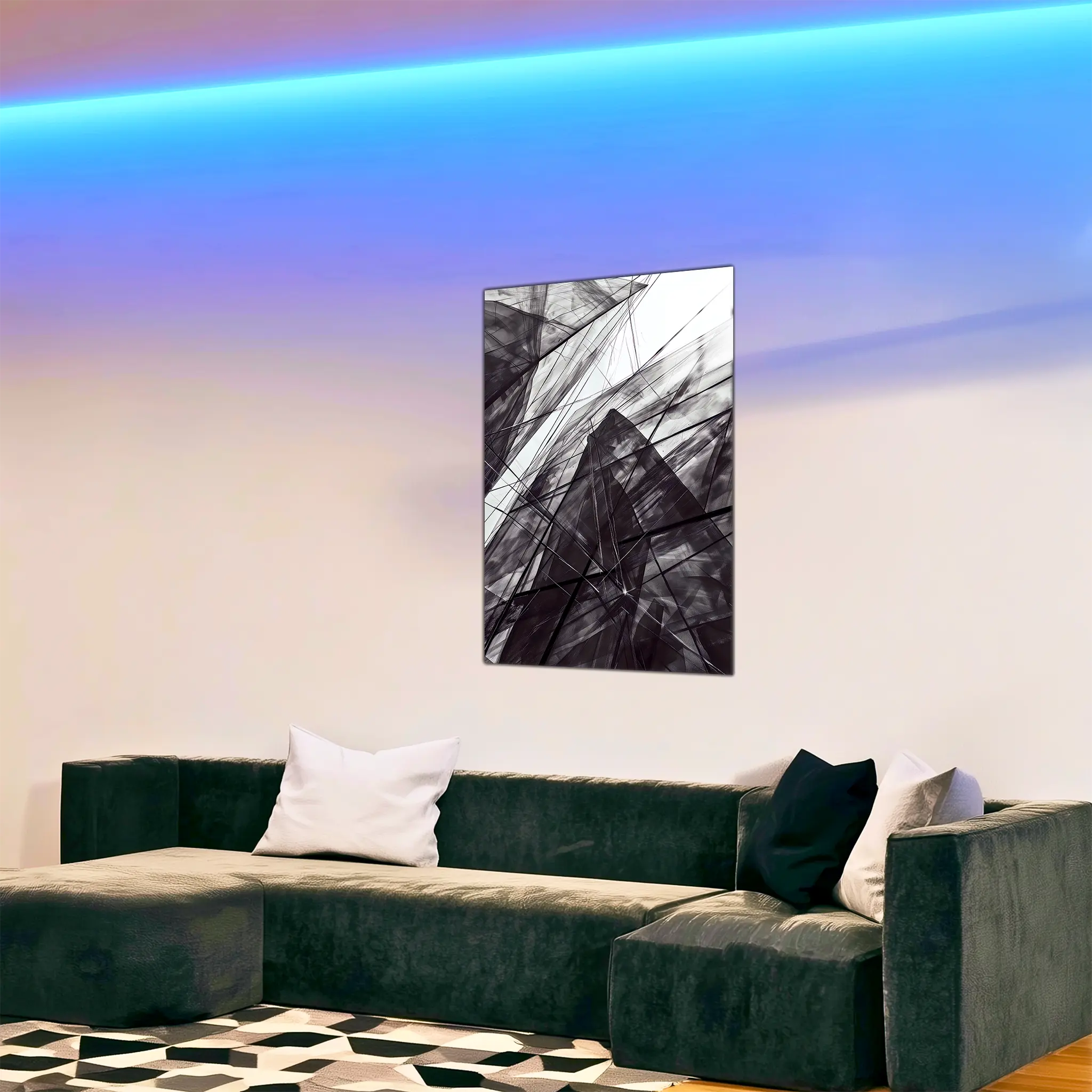 tableau-noir-et-blanc-abstrait-contemporain-dans-le-salon | DreamWay