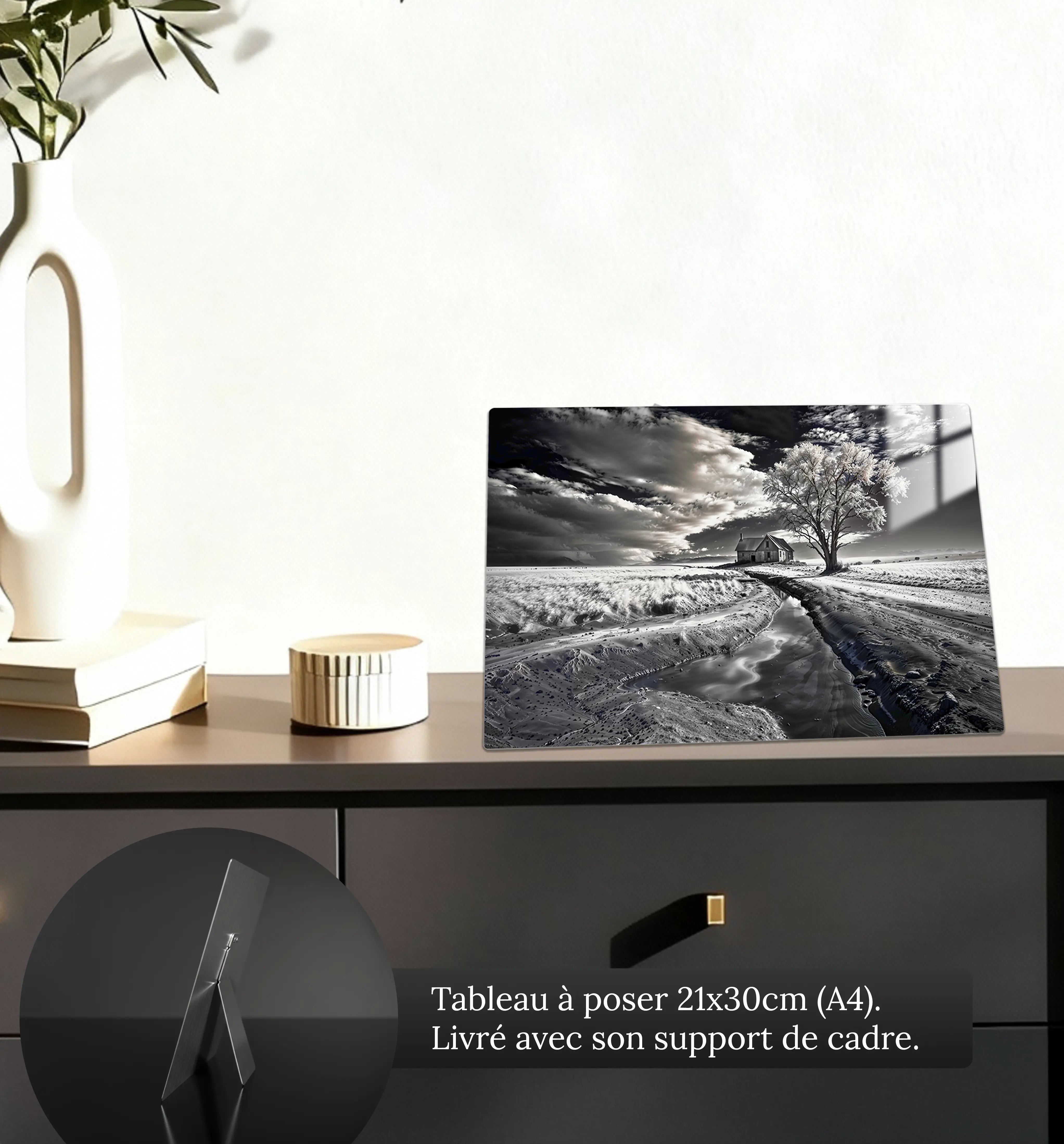 tableau-noir-et-blanc-paysage-4k-petit-format-a-poser-sur-meuble | DreamWay