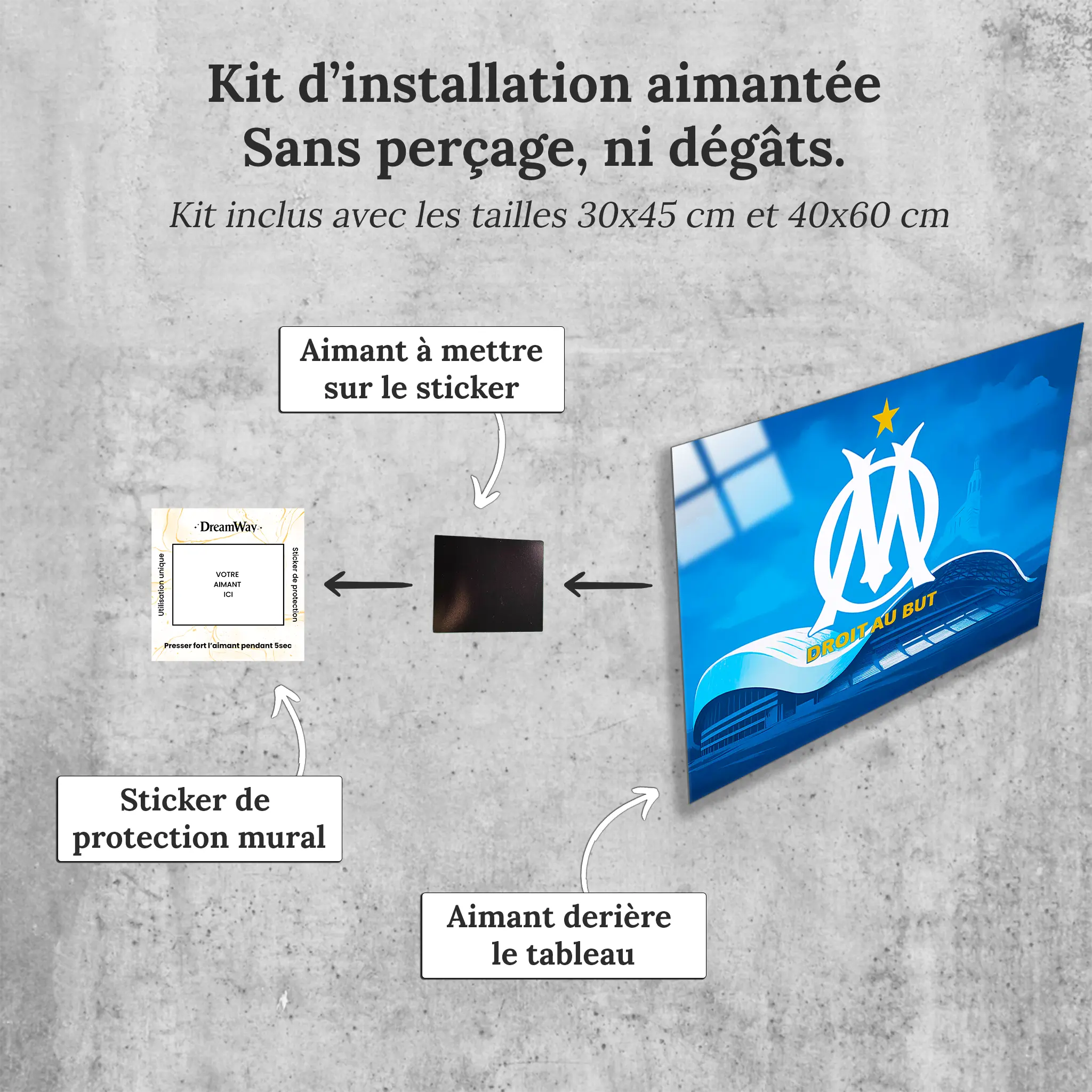 Sticker Olympique De Marseille – Vélodrome OR 25cm X 10cm, Autocollant Neuf