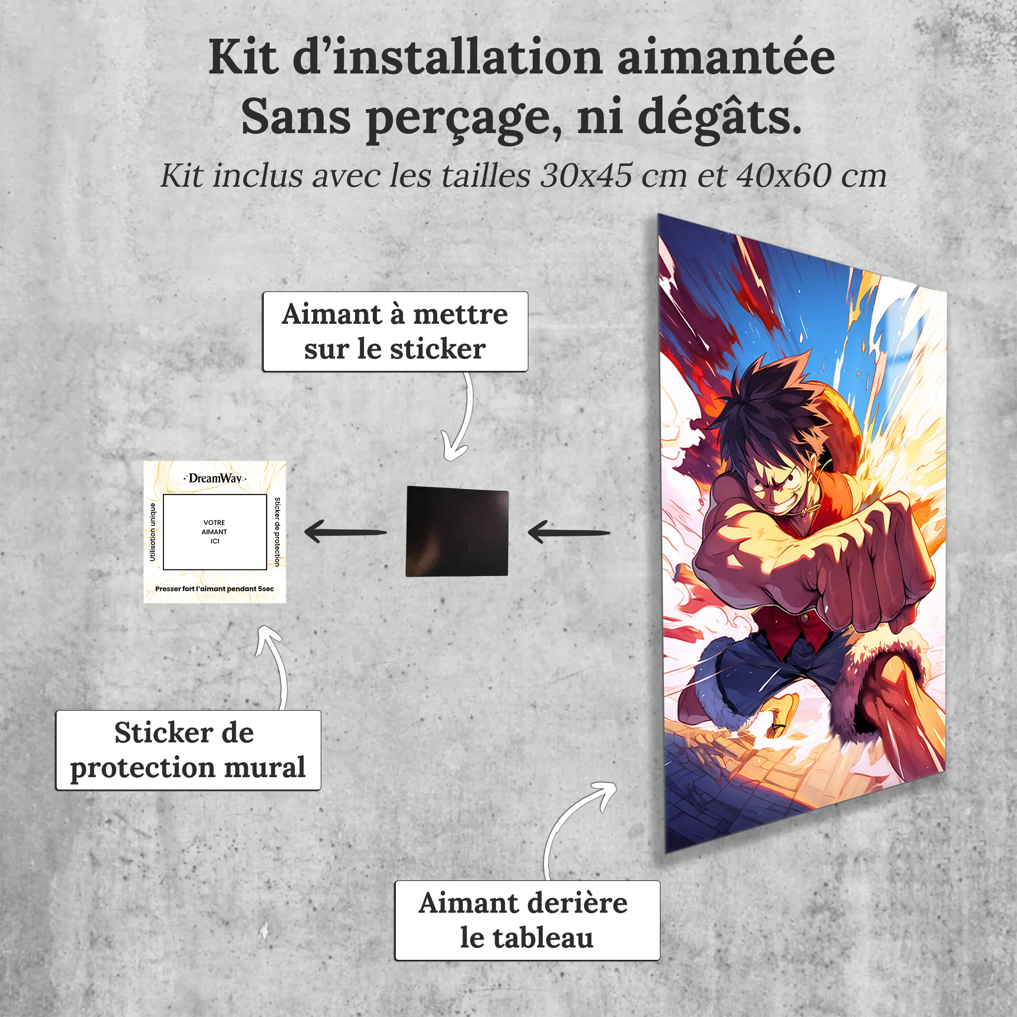 tableau-one-piece-luffy-avec-installation-aimantee | DreamWay