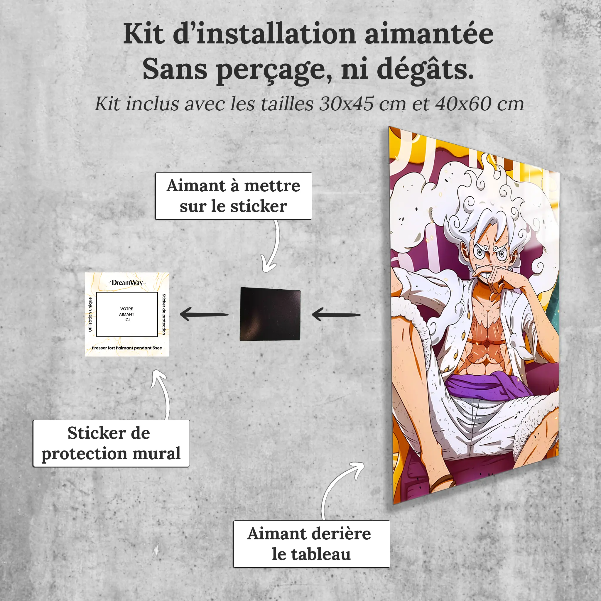 tableau-one-piece-luffy-gear-5-avec-installation-aimantee | DreamWay