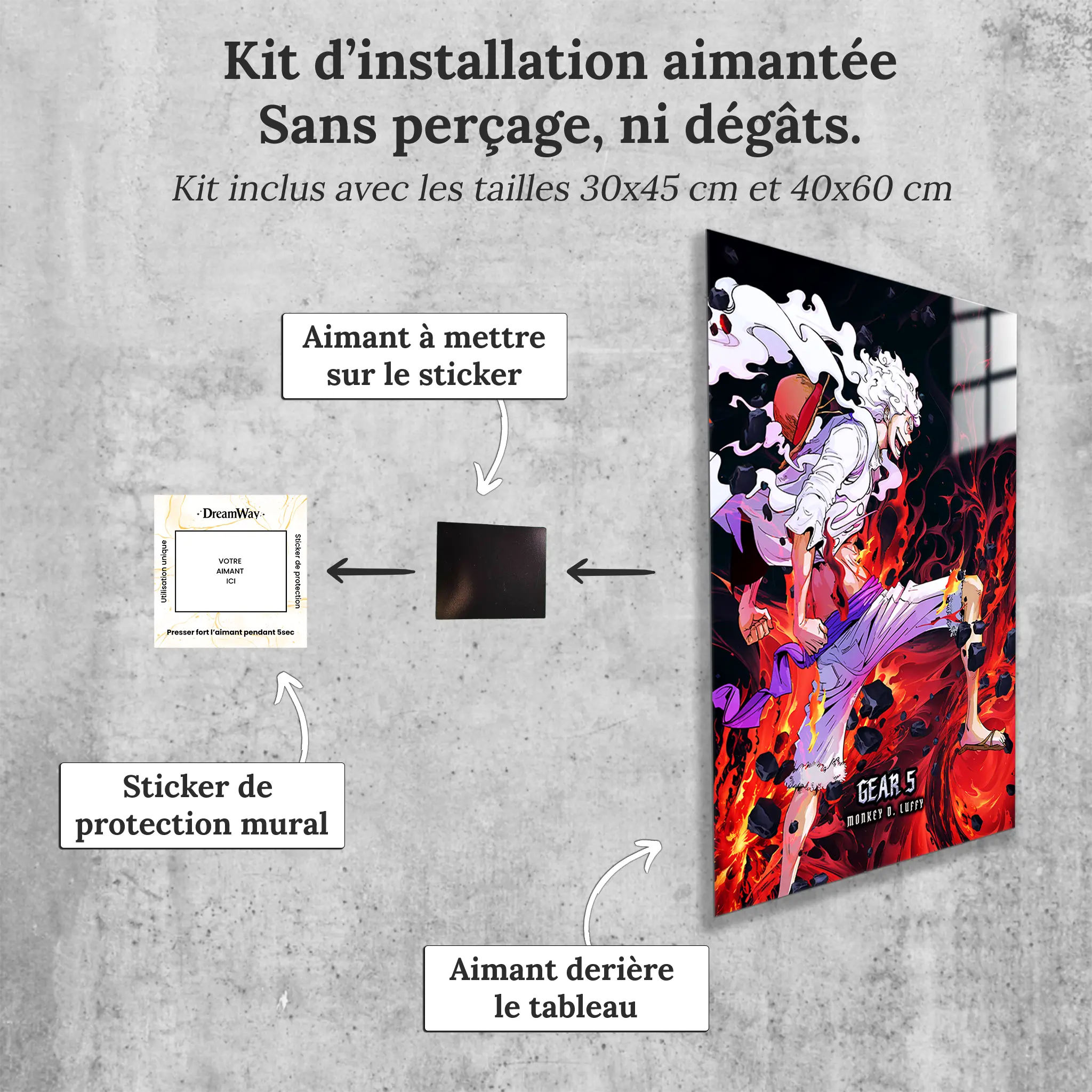 tableau-one-piece-monkey-d-luffy-gear-5-avec-installation-aimantee | DreamWay
