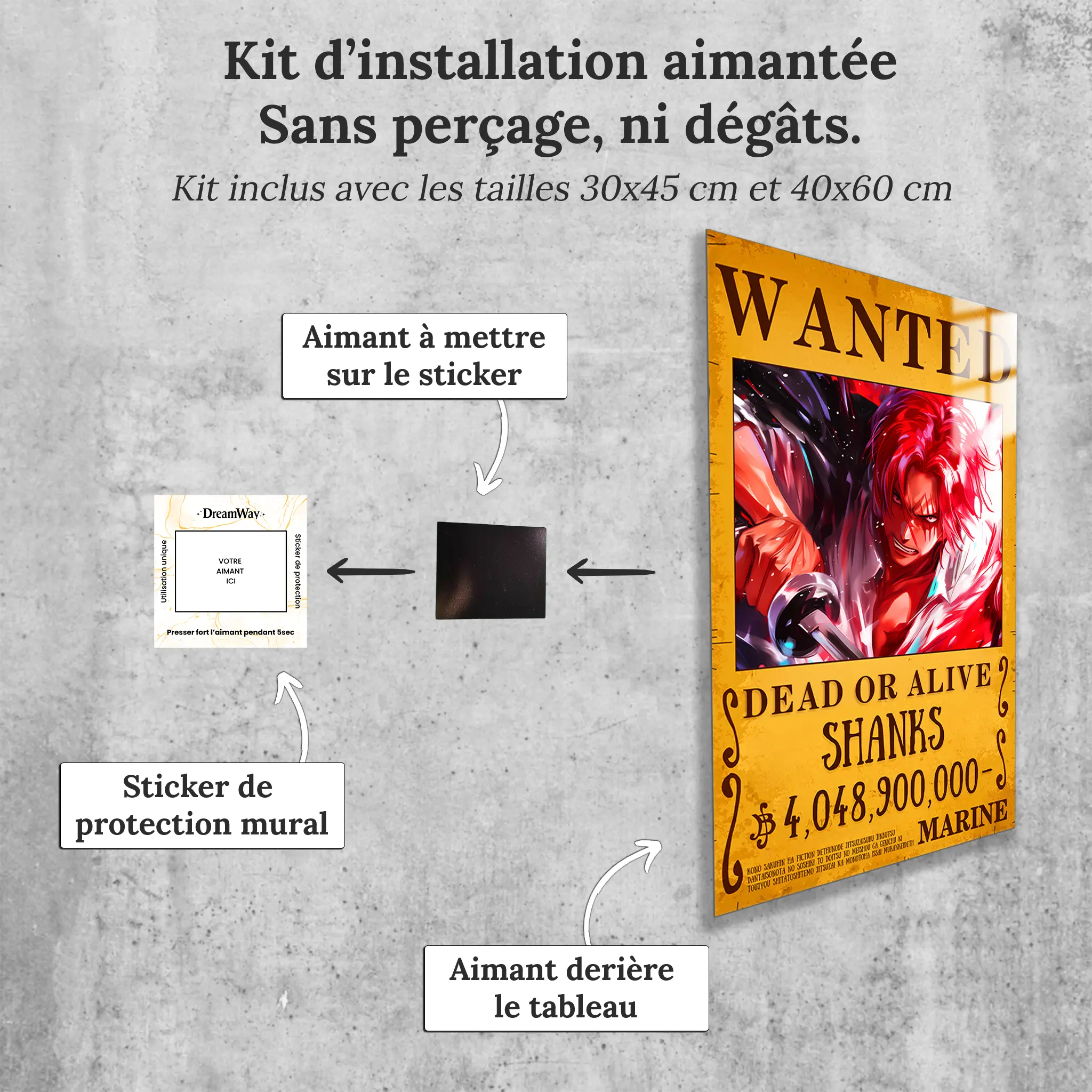 tableau-one-piece-shanks-wanted-avec-installation-aimantee | DreamWay