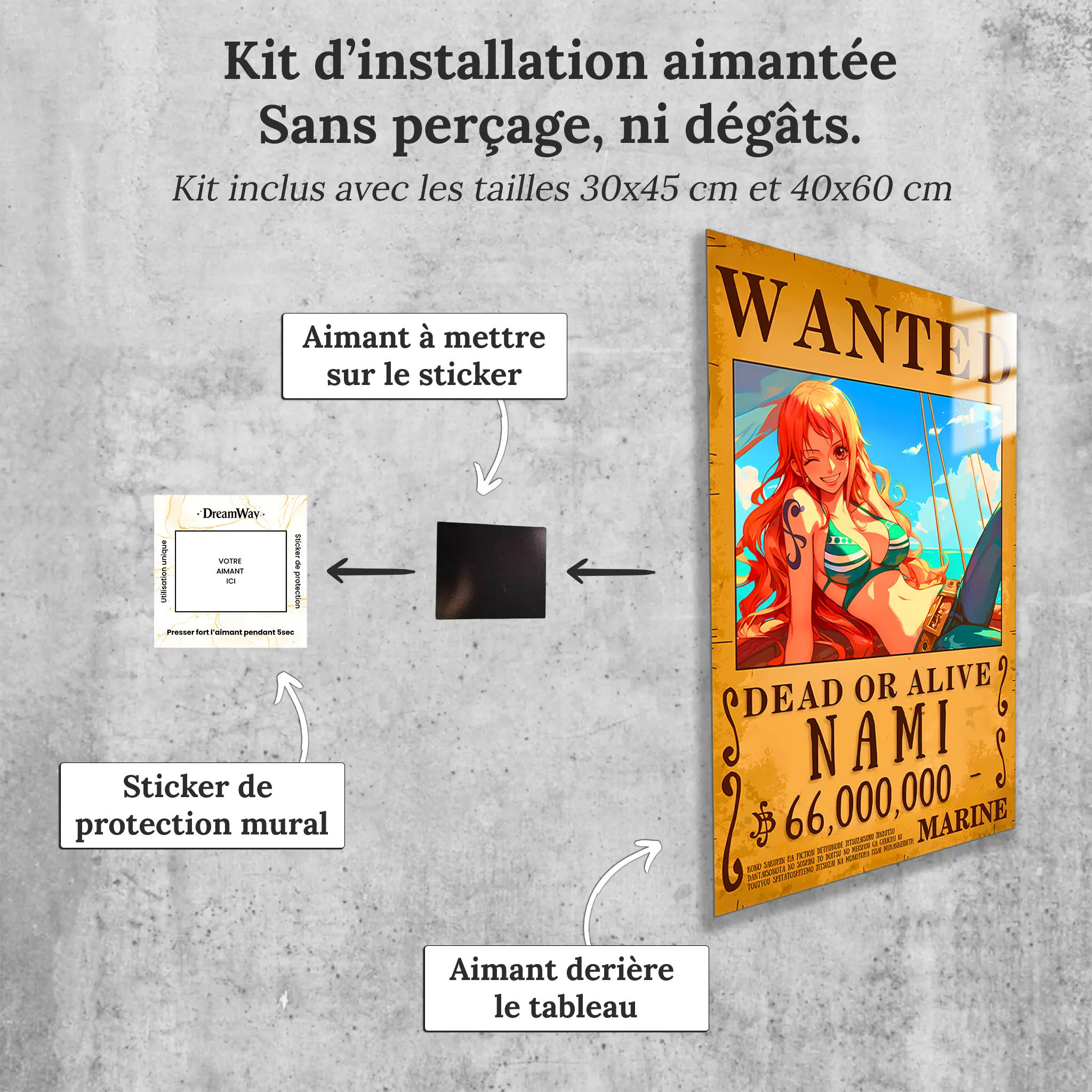 tableau-one-piece-wanted-Nami-avec-installation-aimantee | DreamWay
