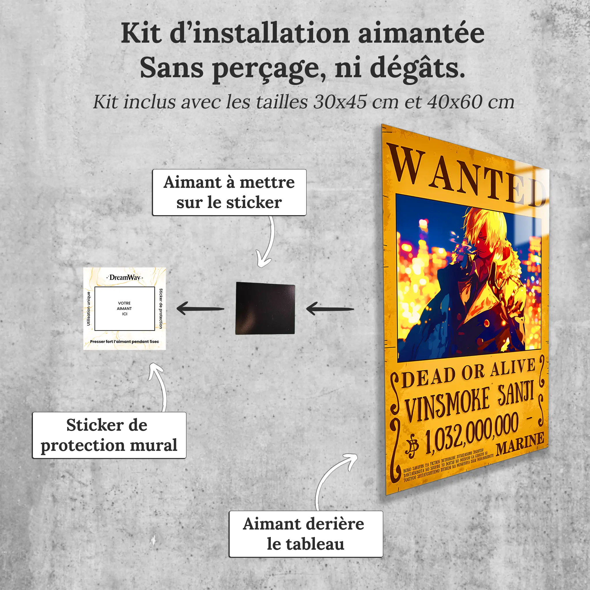 tableau-one-piece-wanted-Sanji-avec-installation-aimantee | DreamWay