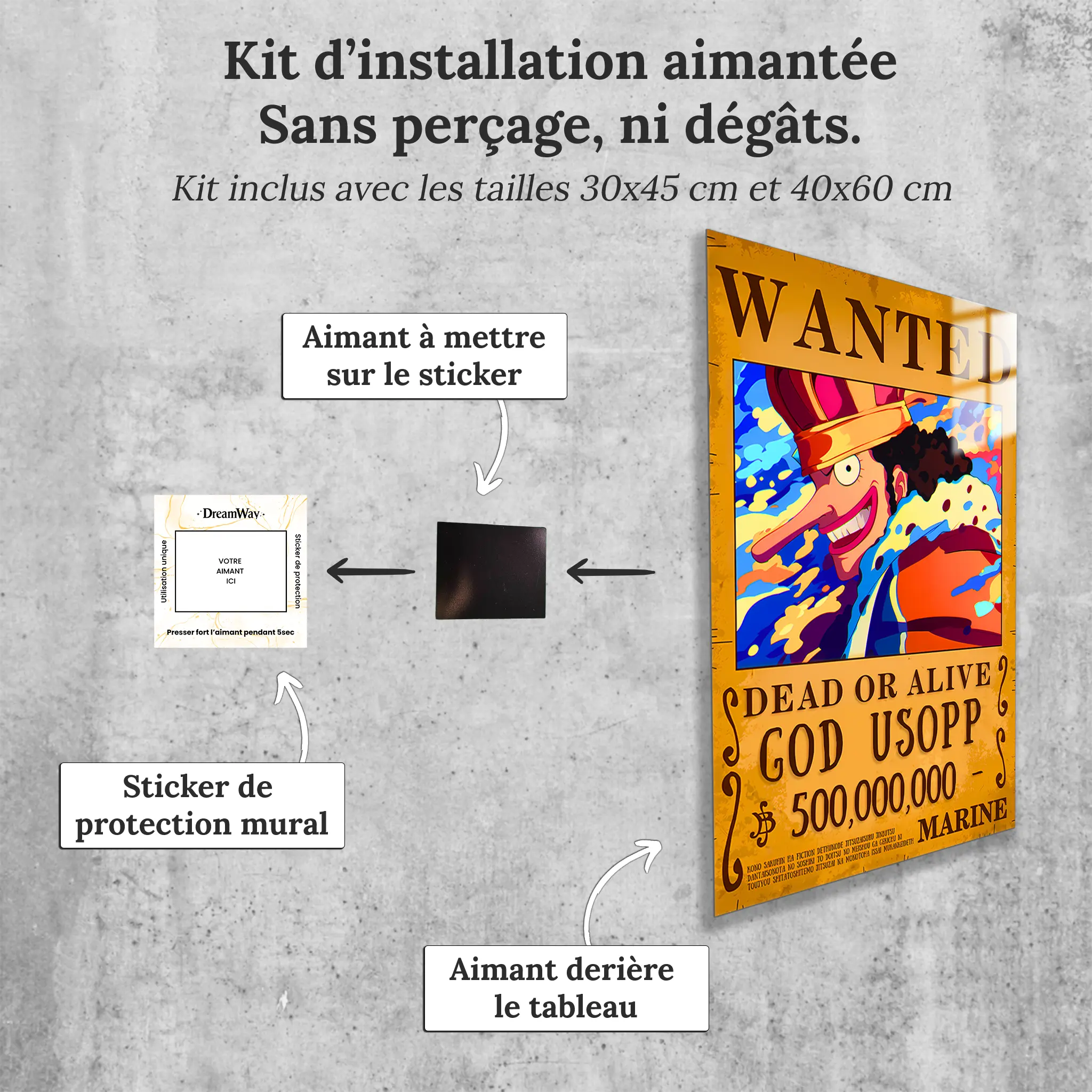 tableau-one-piece-wanted-Usopp-God-avec-installation-aimantee | DreamWay