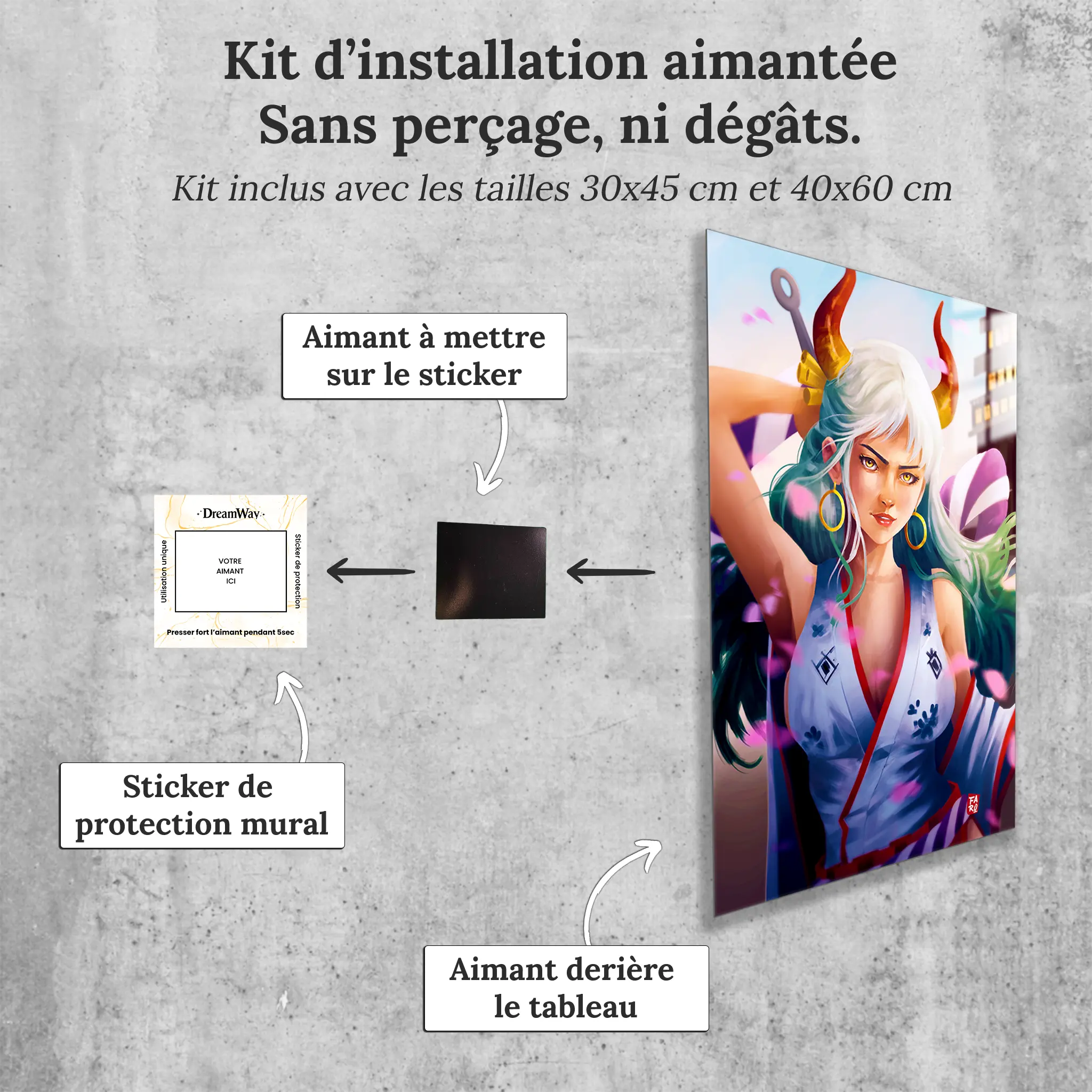 tableau-one-piece-yamato-portrait-avec-installation-aimantee | DreamWay