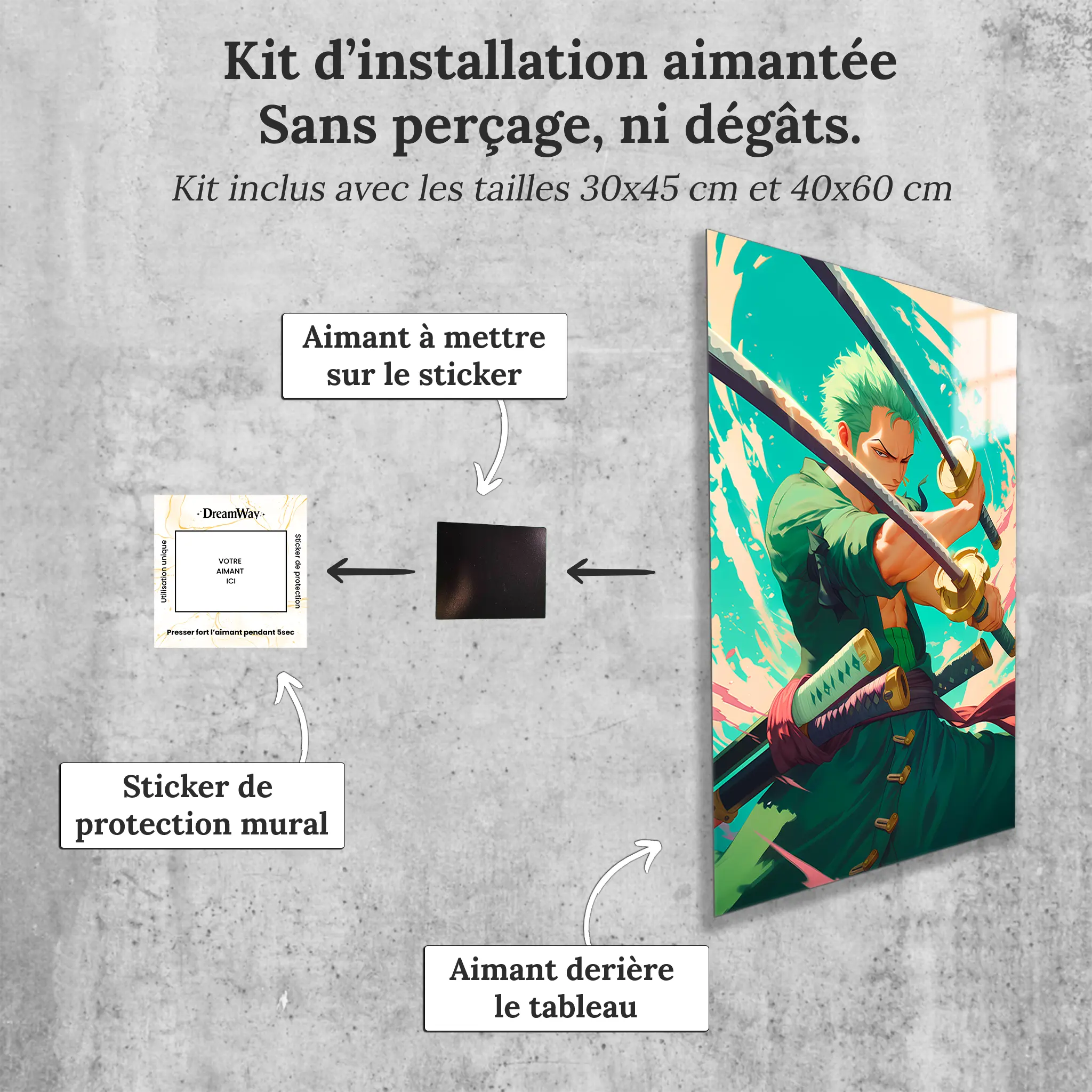 tableau-one-piece-zoro-avec-installation-aimantee | DreamWay