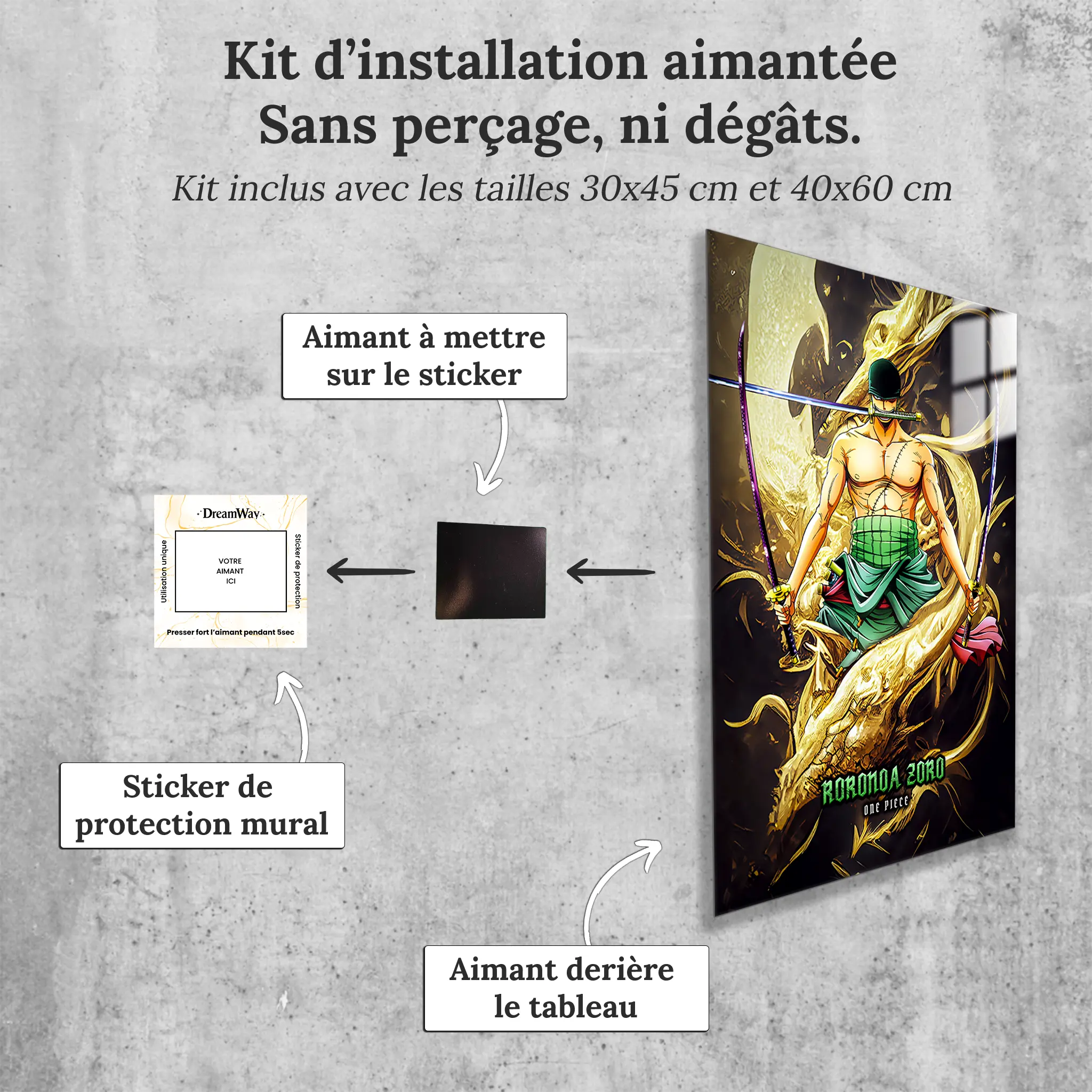 tableau-one-piece-zoro-avec-installation-aimantee_c8f5385f-f437-4a73-a45a-074df5a7a11f | DreamWay