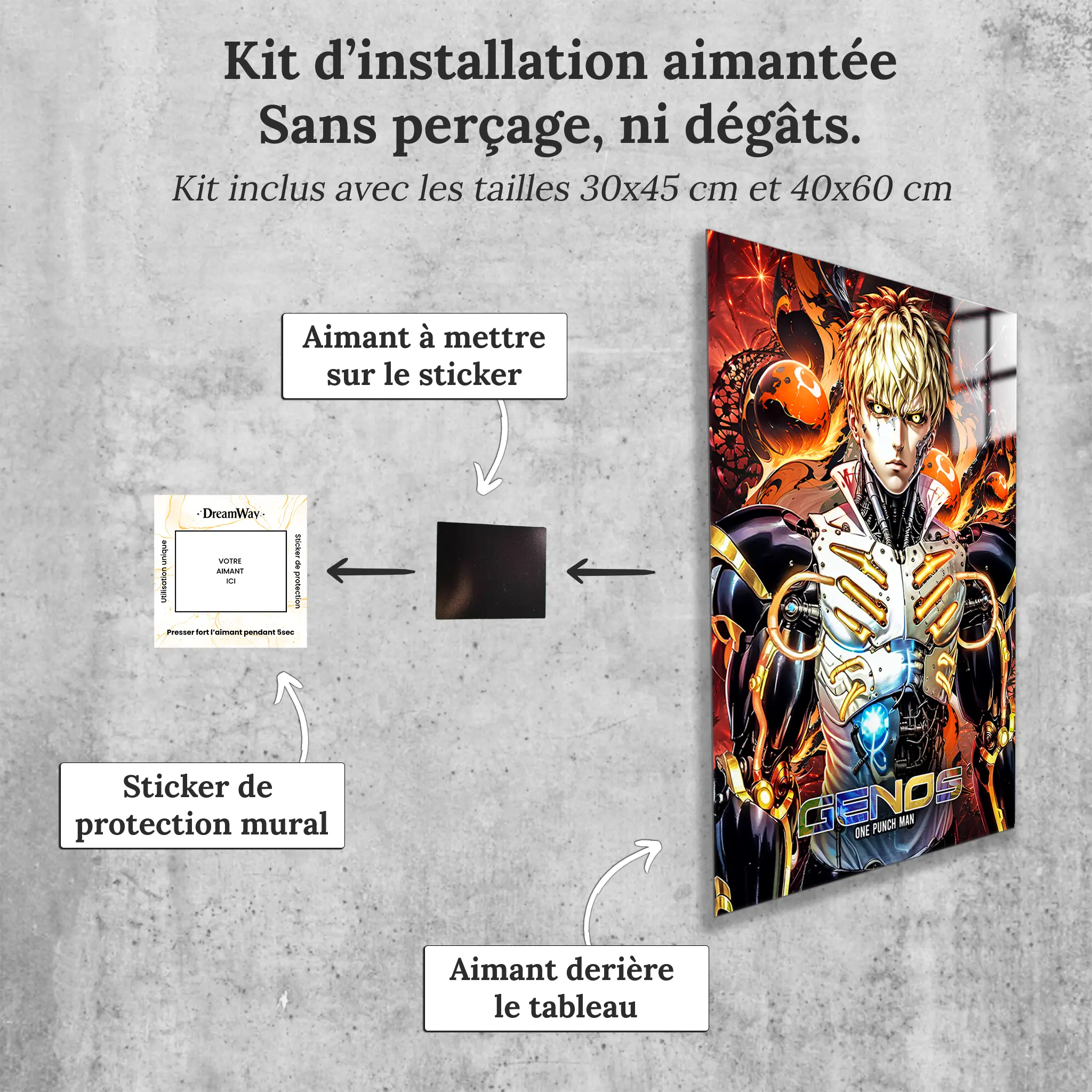 tableau-one-punch-man-genos-avec-installation-aimantee | DreamWay