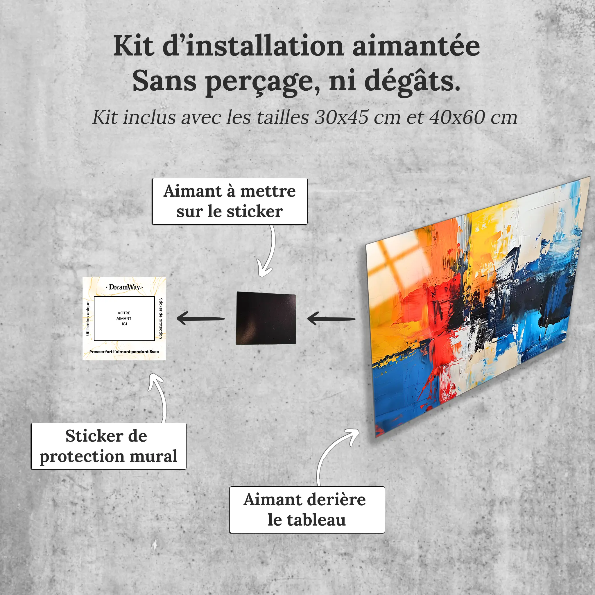 tableau-peinture-acrylique-abstrait-avec-installation-aimantee | DreamWay