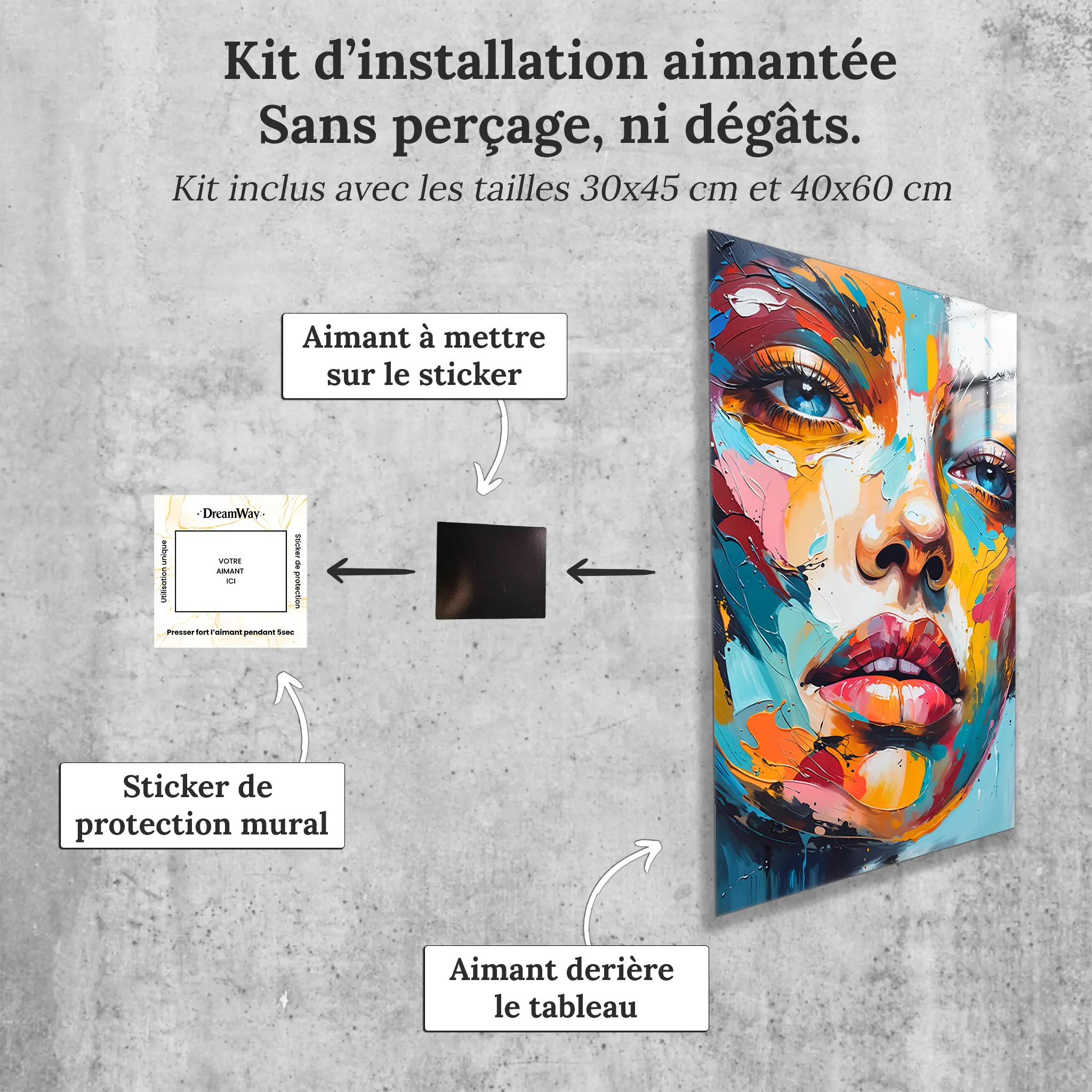 tableau-peinture-visage-abstrait-avec-installation-aimantee | DreamWay