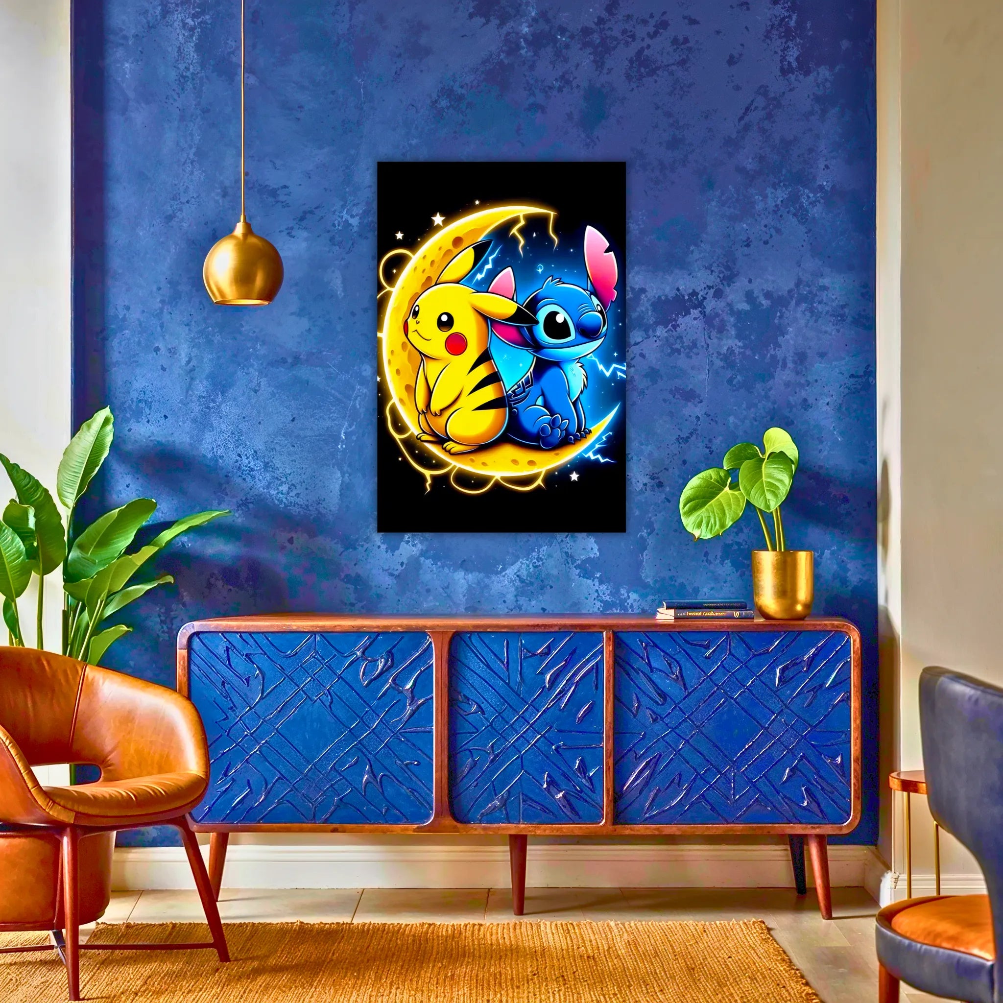 Tableau Pikachu Et Stitch Sur La Lune