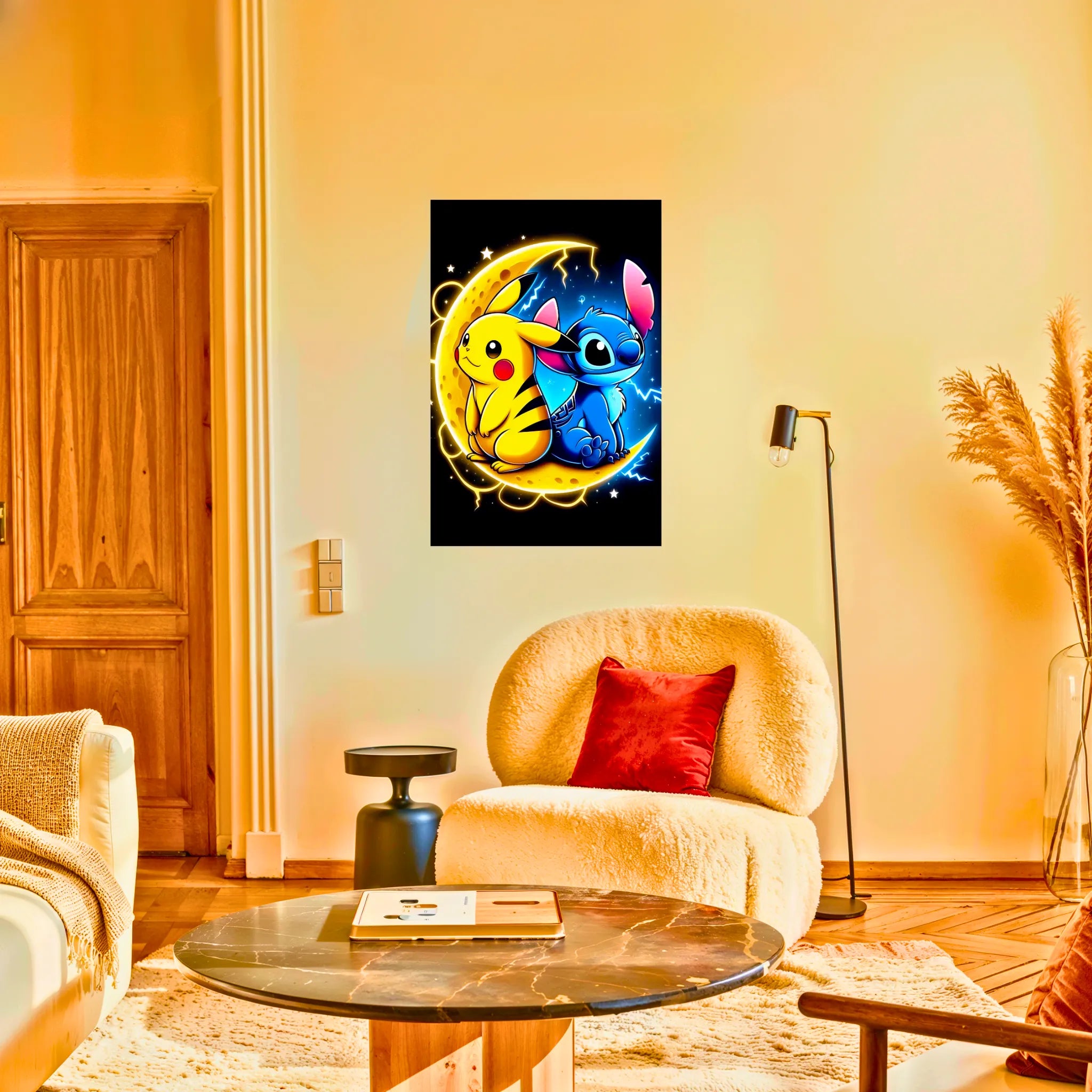 Tableau Pikachu Et Stitch Sur La Lune
