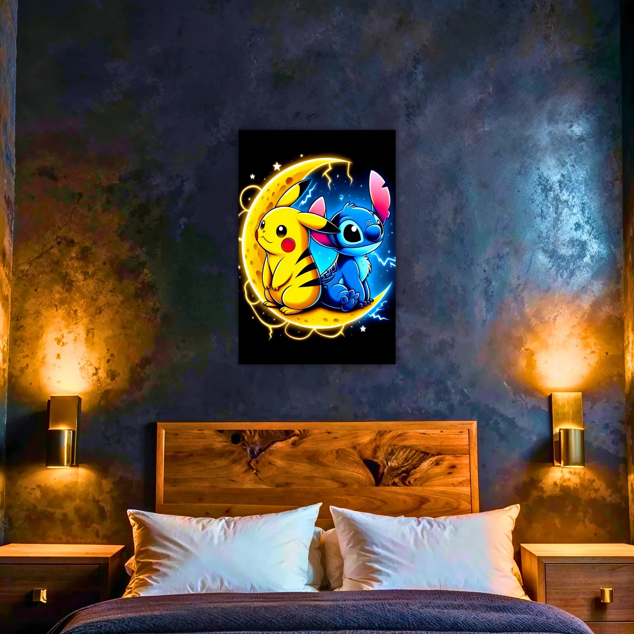 Tableau Pikachu Et Stitch Sur La Lune