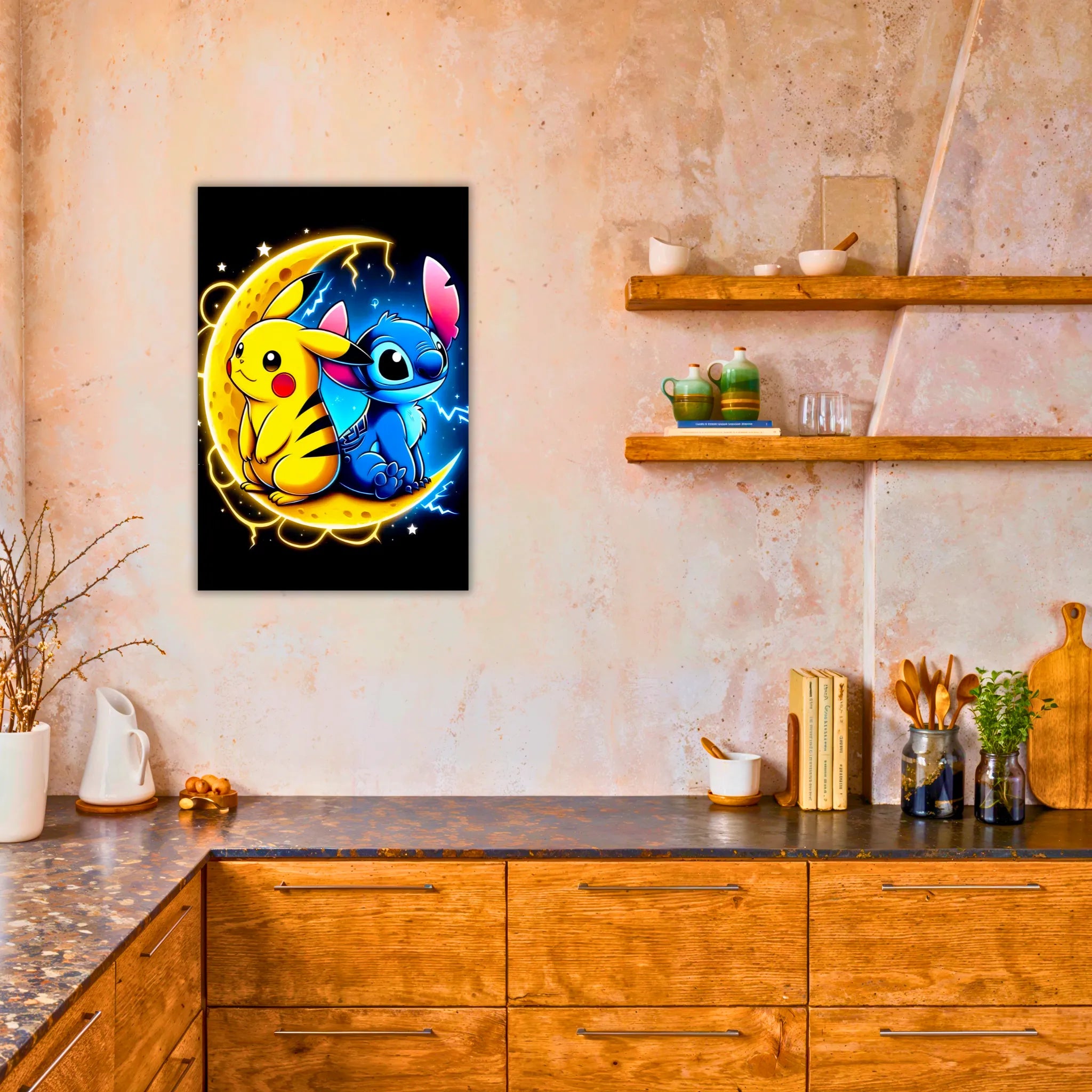 Tableau Pikachu Et Stitch Sur La Lune