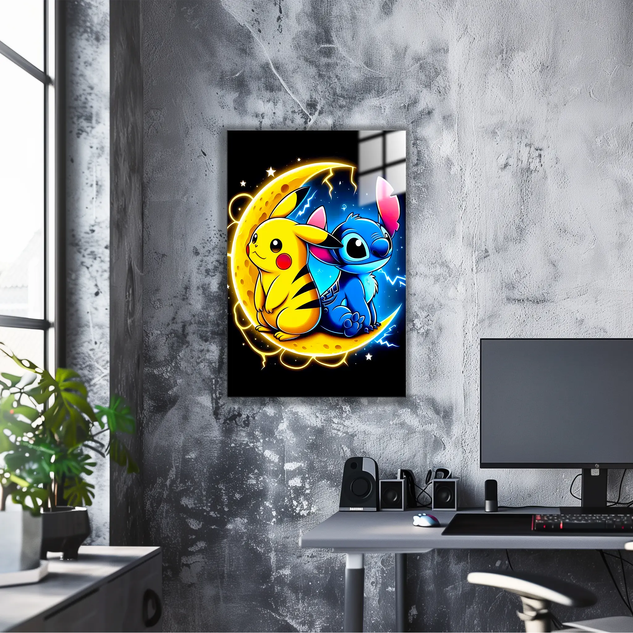 Tableau Pikachu Et Stitch Sur La Lune