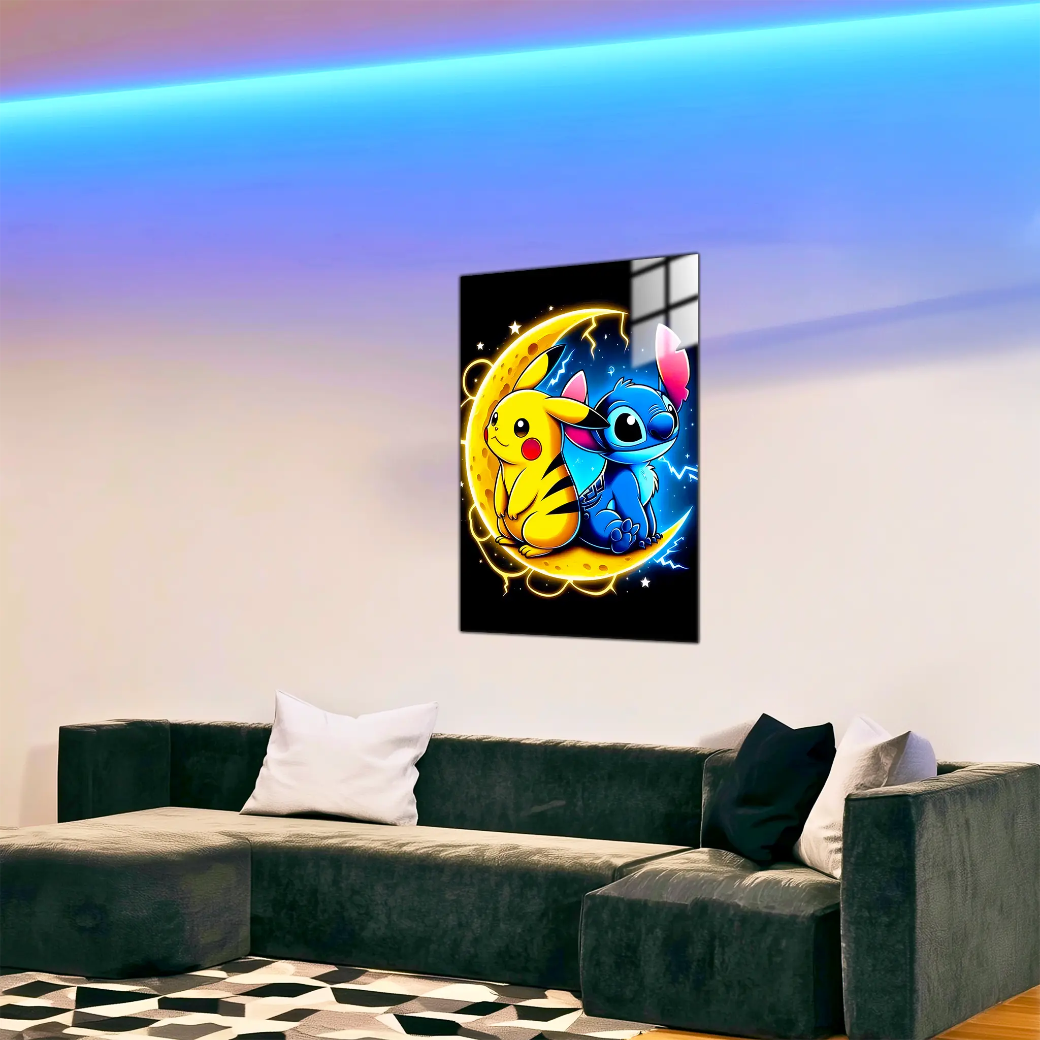 tableau-pikachu-et-stitch-sur-la-lune-dans-le-salon | DreamWay