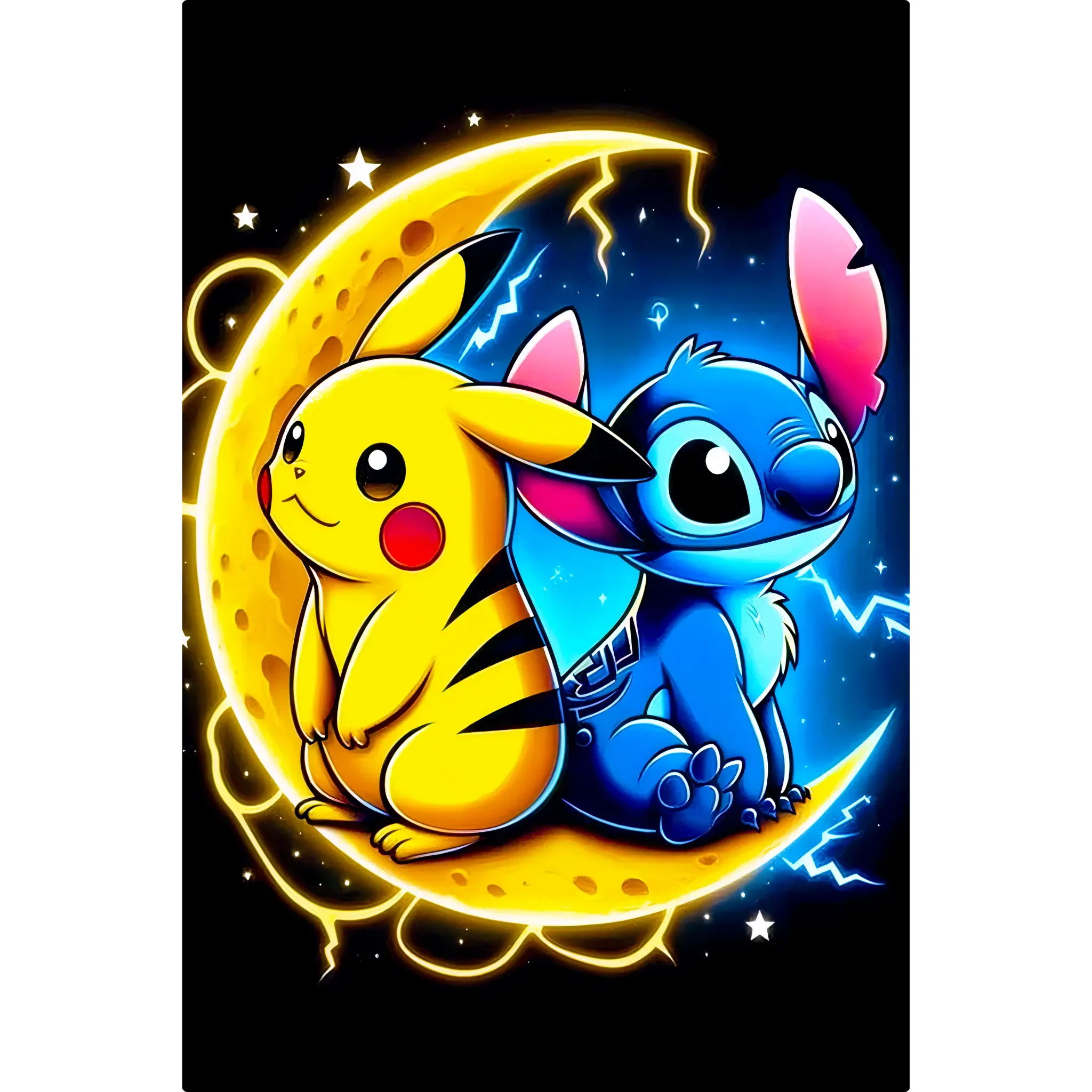 Tableau Pikachu Et Stitch Sur La Lune