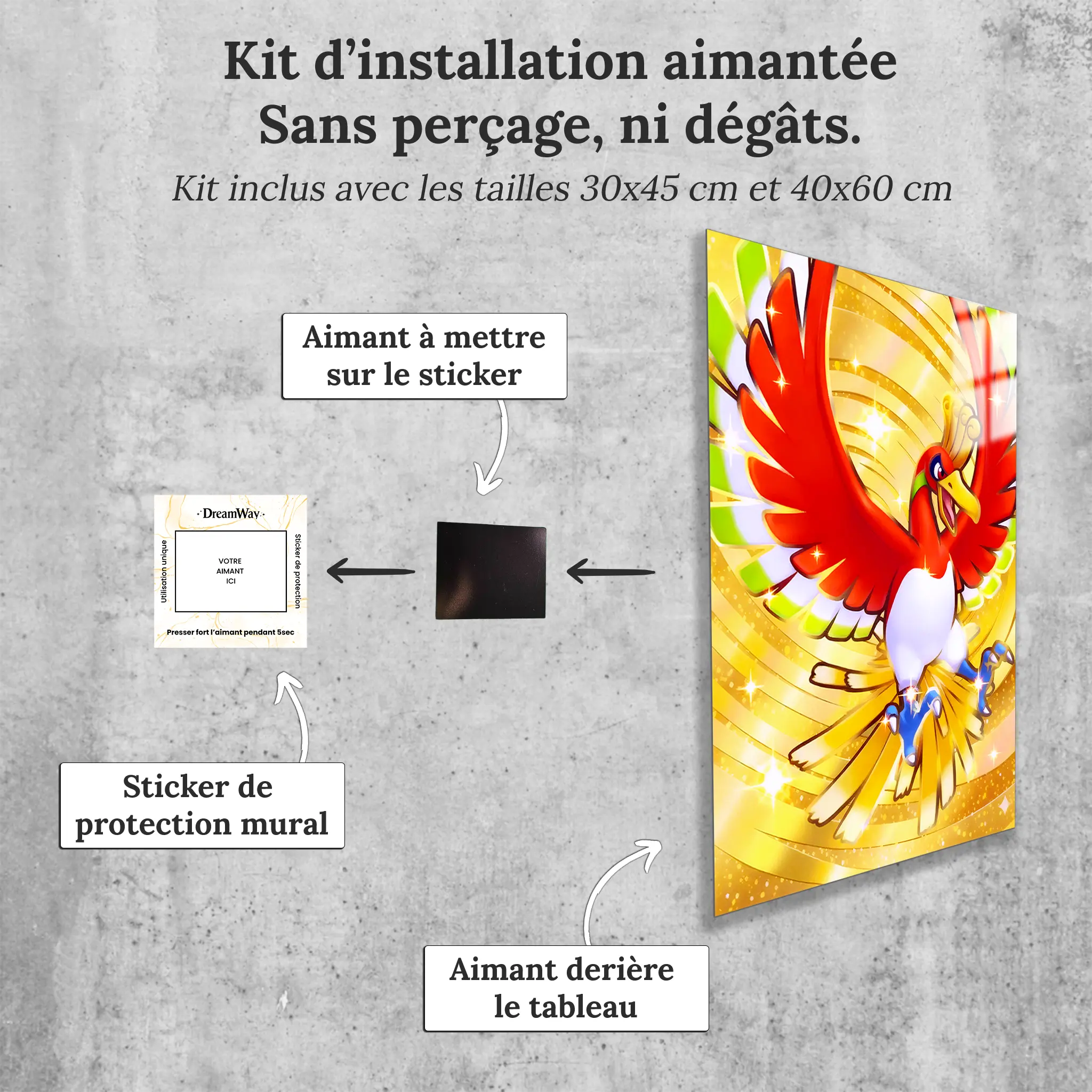 tableau-pokemon-Ho-Oh-legendaire-avec-installation-aimantee | DreamWay
