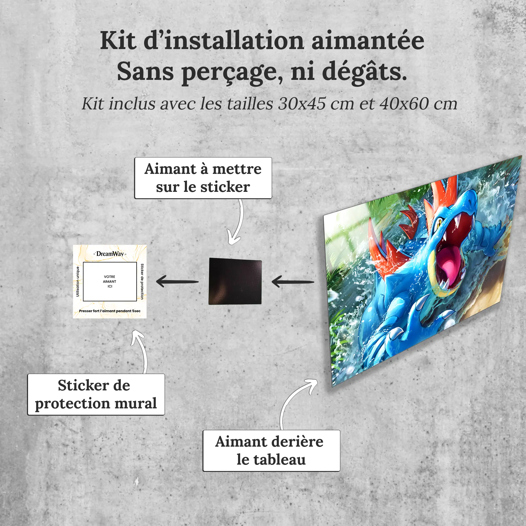 tableau-pokemon-aligatueur-paysage-avec-installation-aimantee | DreamWay