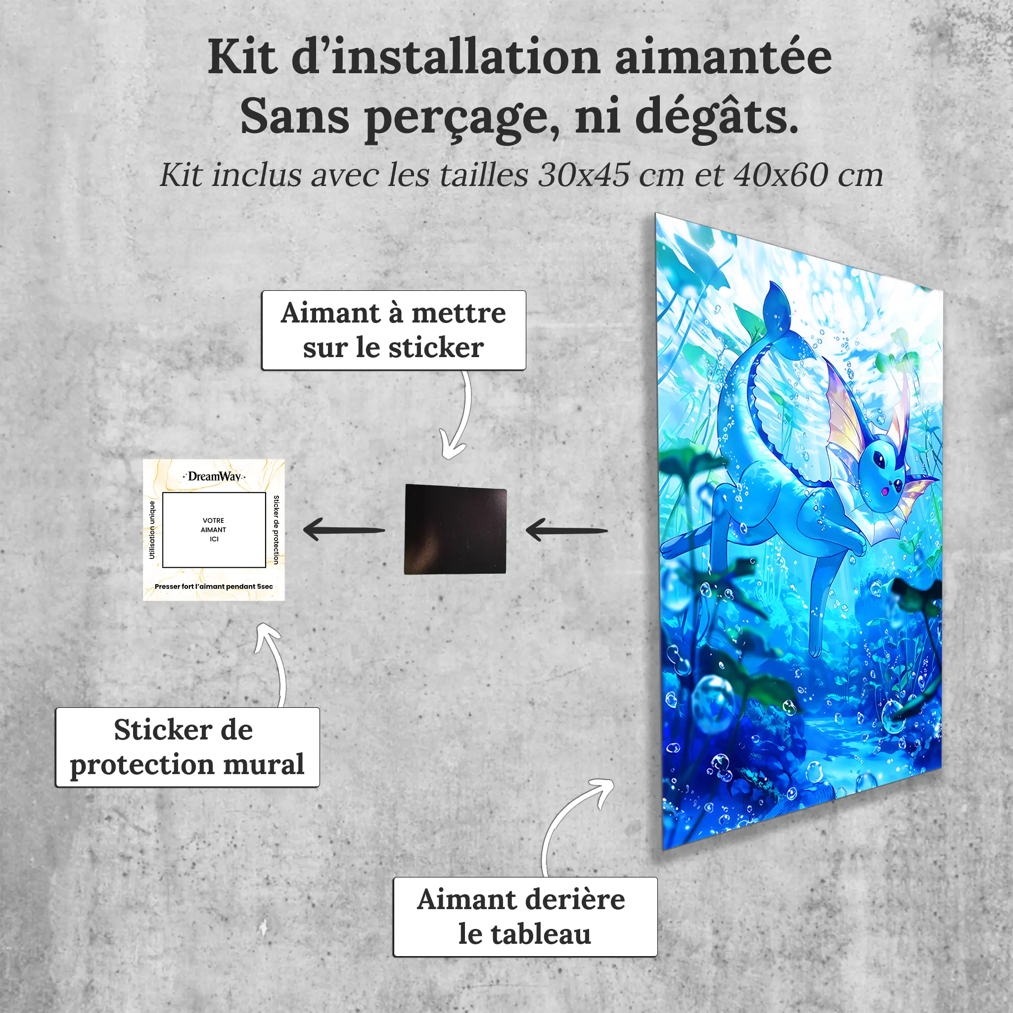 tableau-pokemon-aquali-dans-l-eau-avec-installation-aimantee | DreamWay