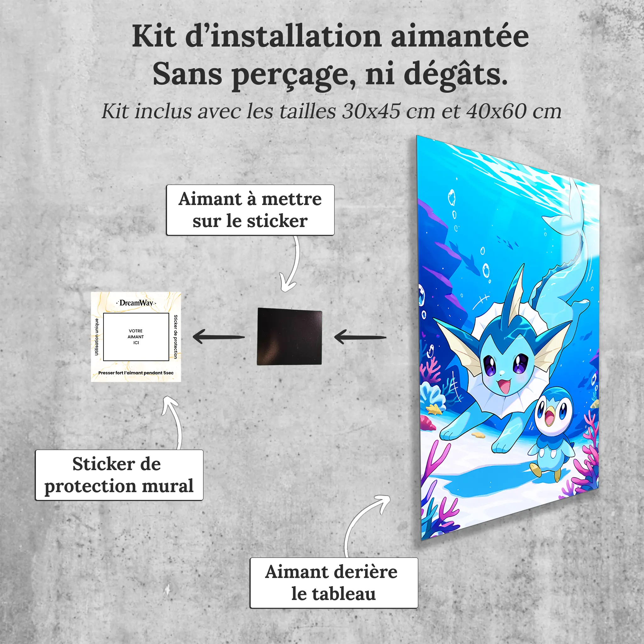 tableau-pokemon-aquali-et-tiplouf-avec-installation-aimantee | DreamWay