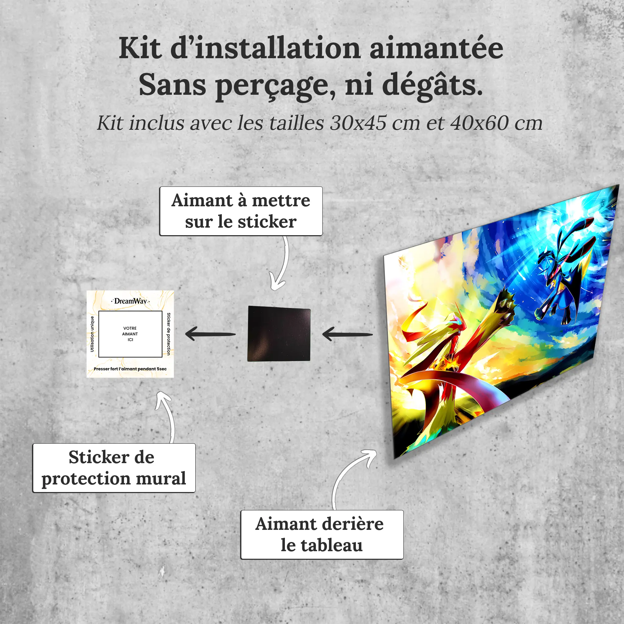 tableau-pokemon-brasegali-et-lucario-combat-avec-installation-aimantee | DreamWay