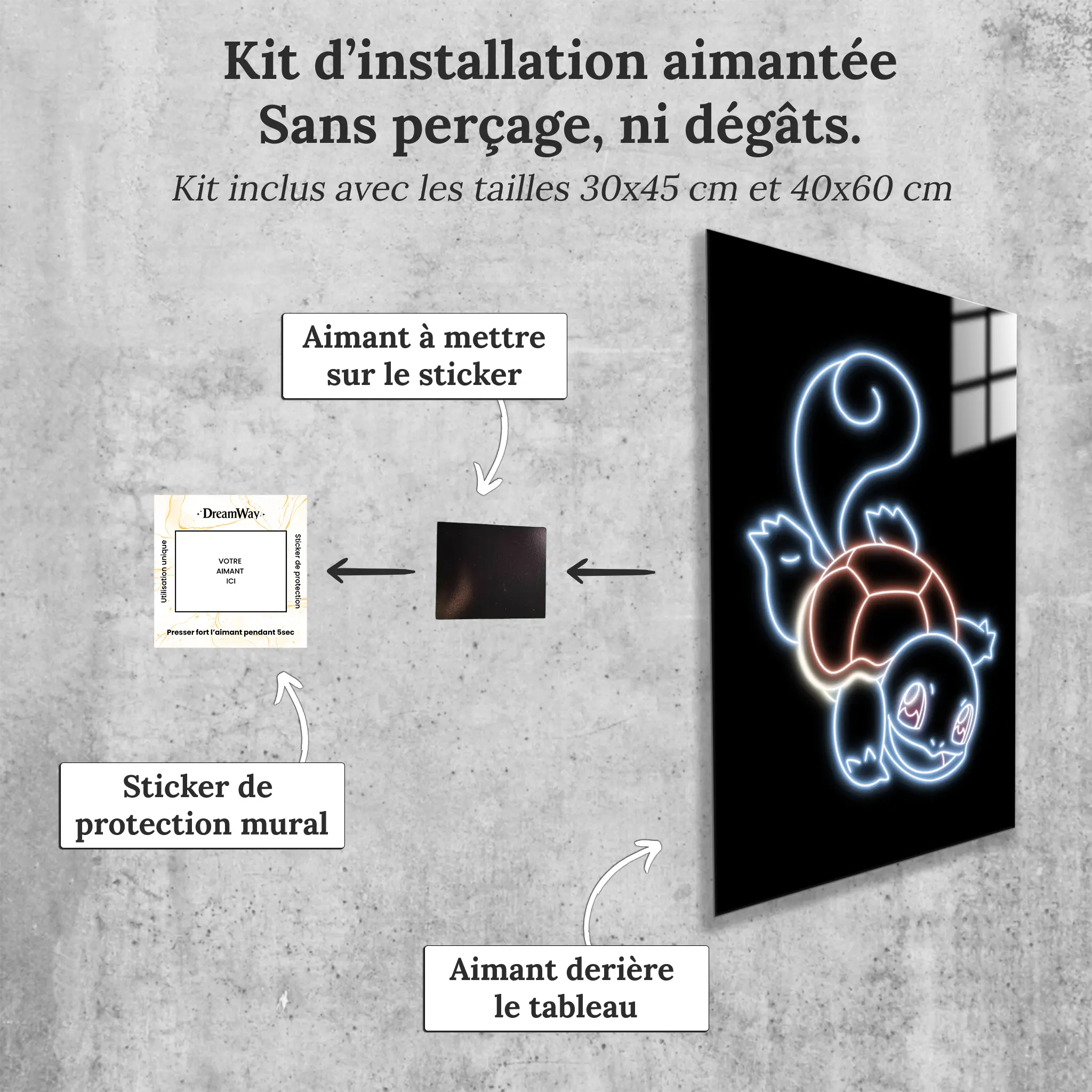 tableau-pokemon-carapuce-neon-avec-installation-aimantee | DreamWay