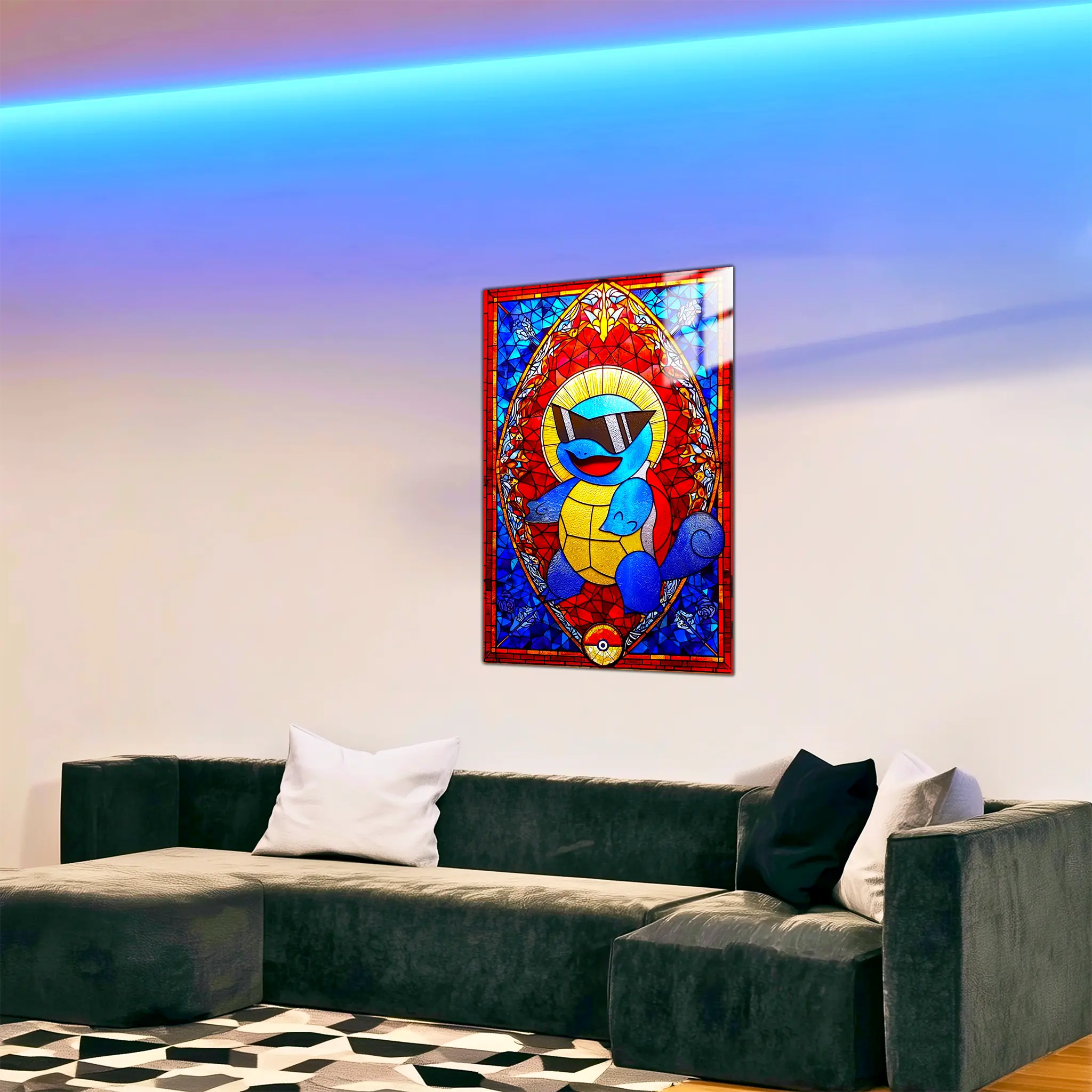 tableau-pokemon-carapuce-vitrail-avec-lunette-dans-le-salon | DreamWay