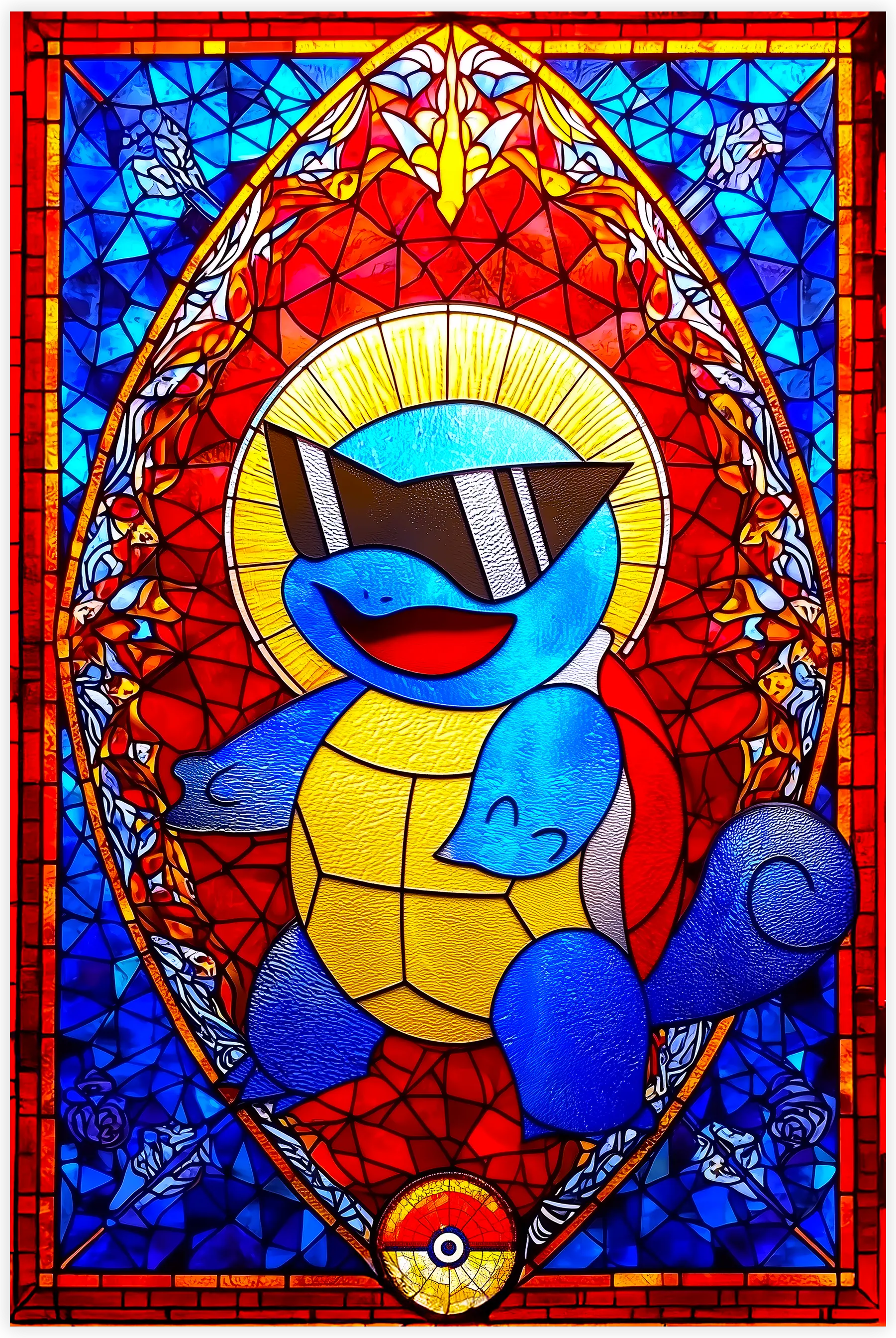 Tableau Pokémon Carapuce Vitrail avec Lunette