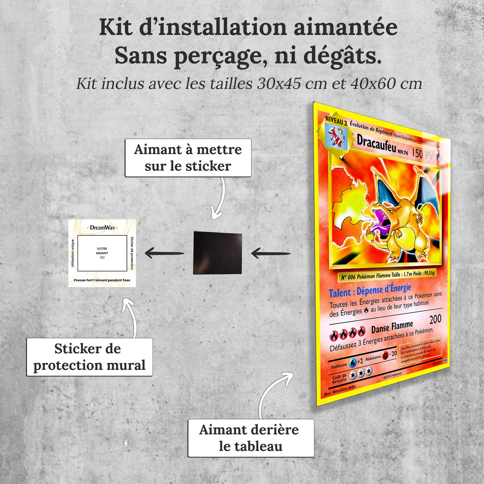 tableau-pokemon-carte-dracaufeu-avec-installation-aimantee | DreamWay